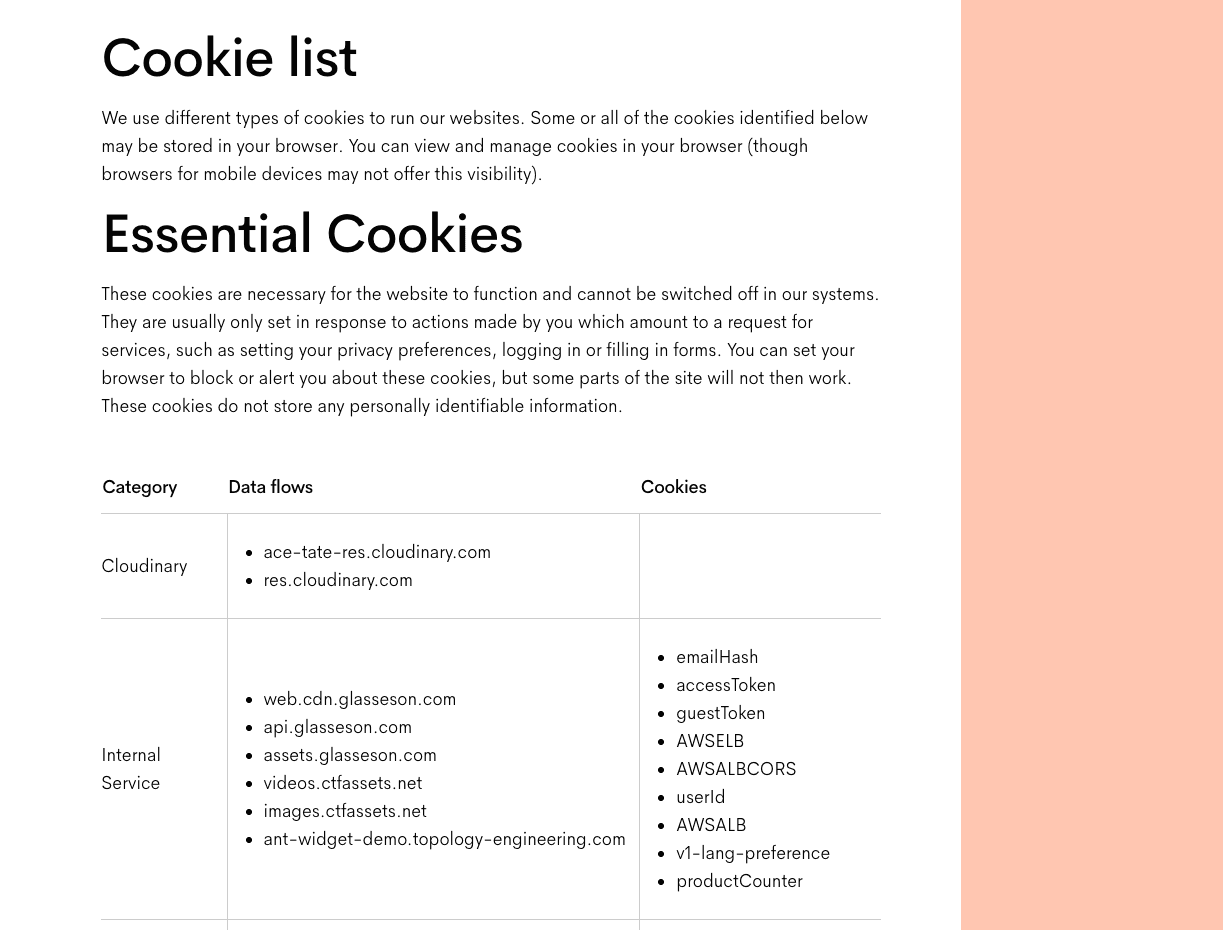 Custom Implementation of Tracking Technologies Tab