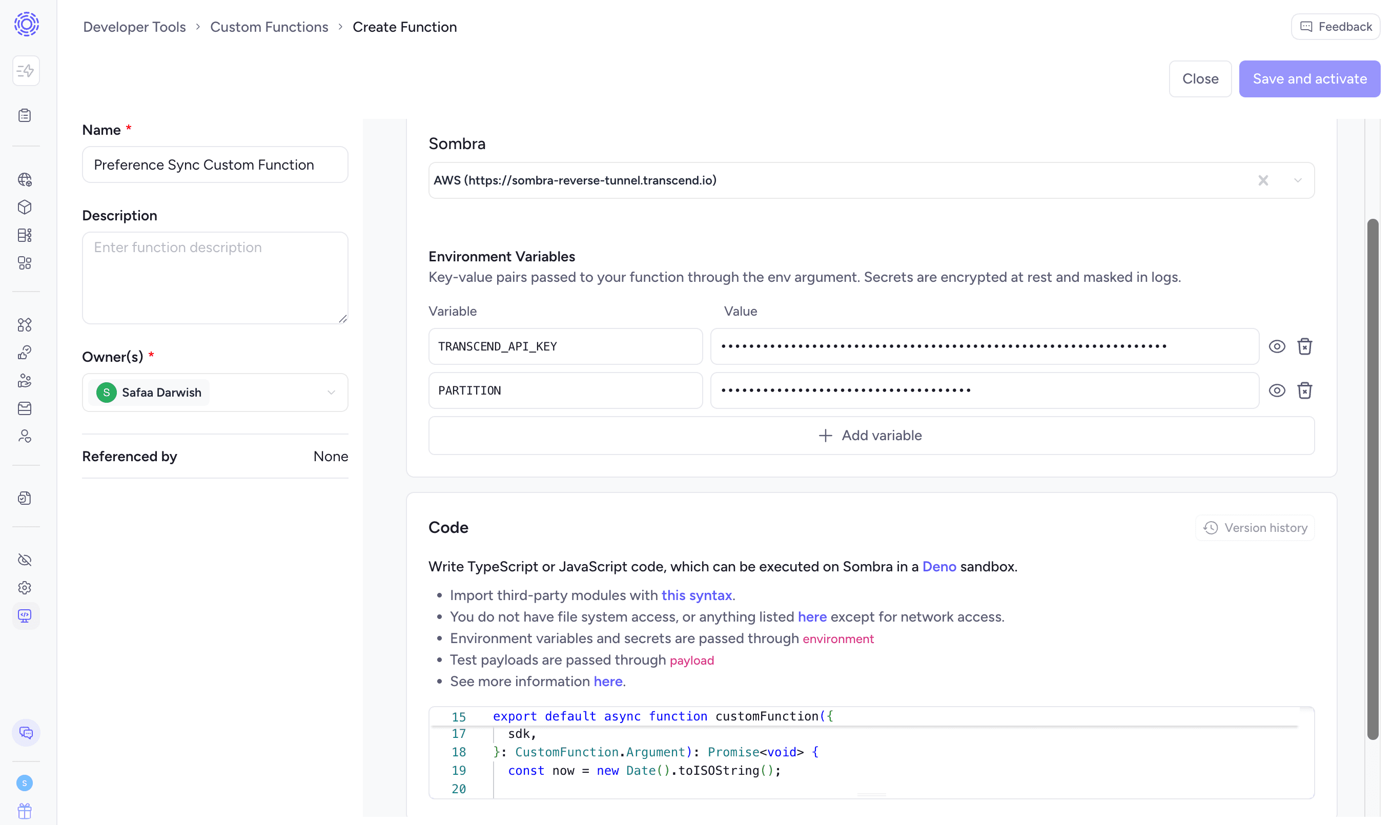 Configure custom function