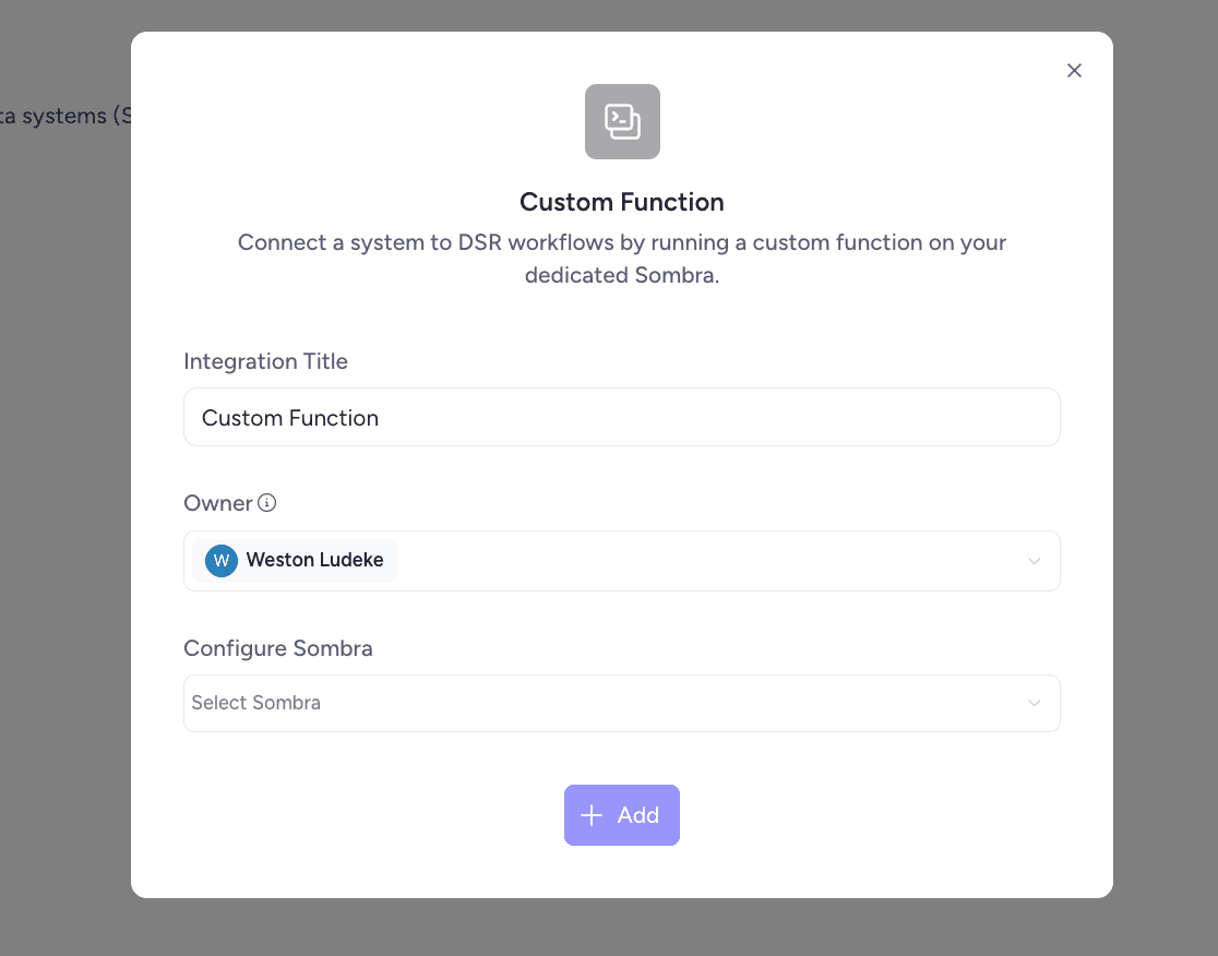 Custom Function - Add from Integrations - Modal