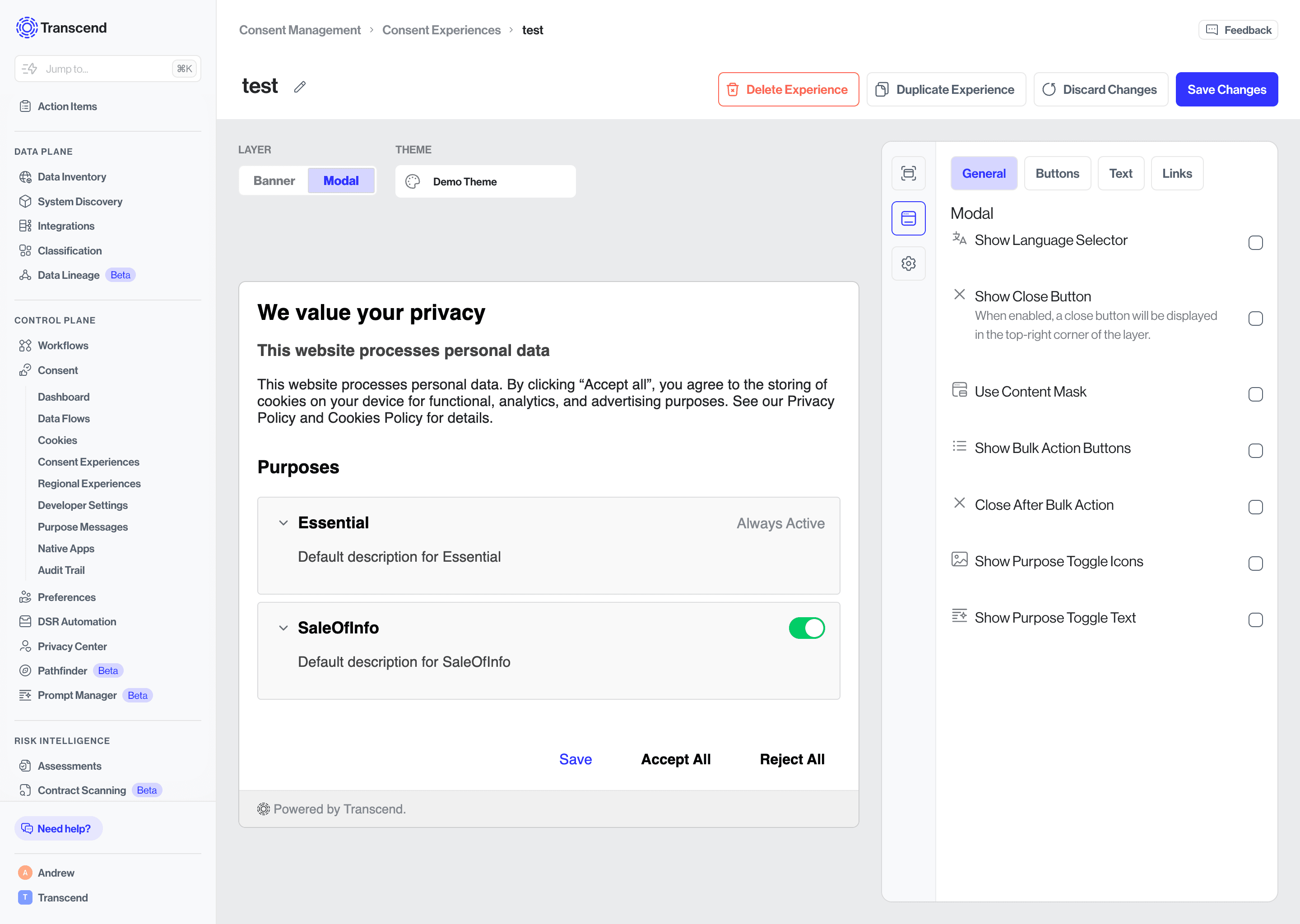 Modal general editor