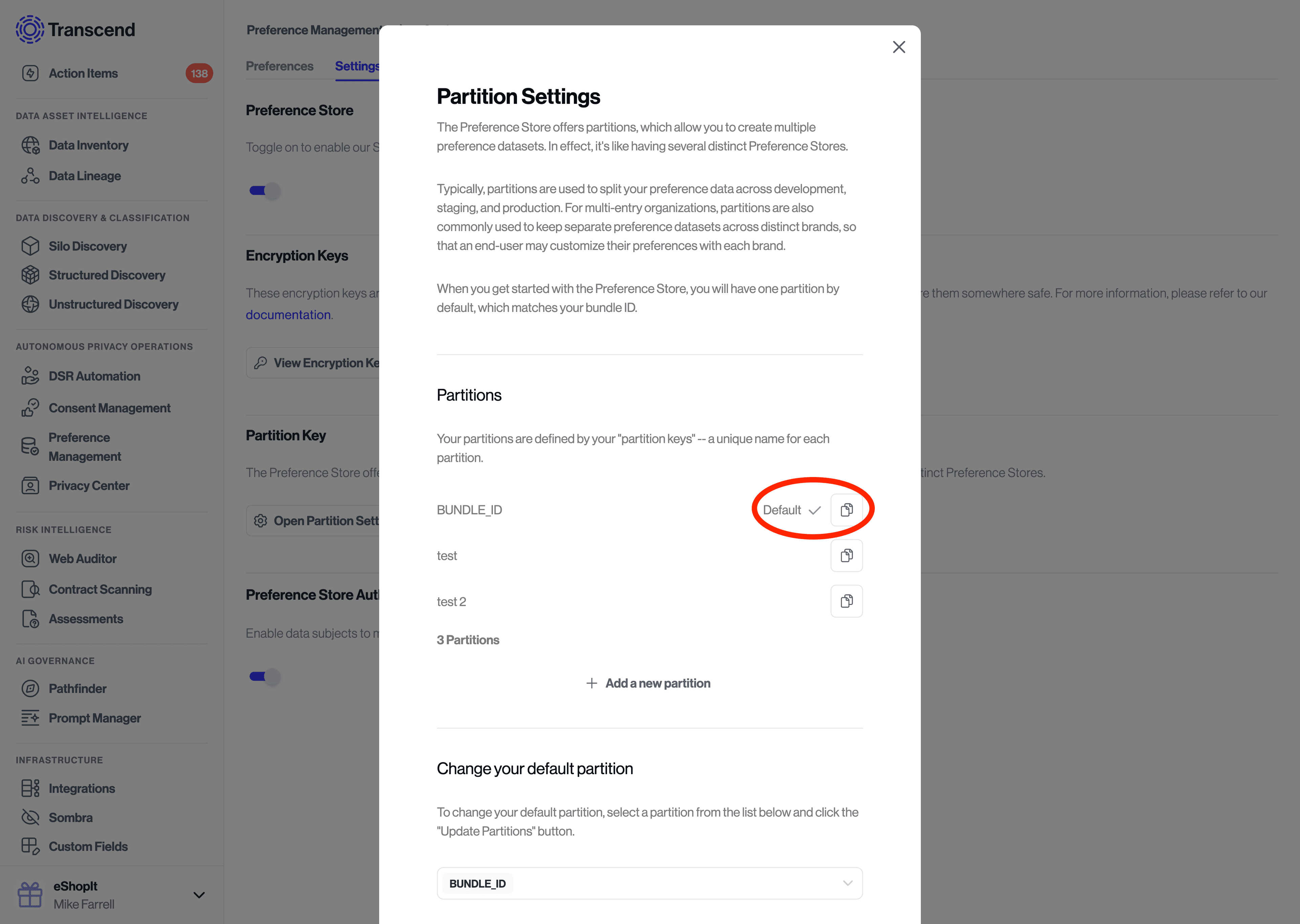 Preference Management Copy Partition Key