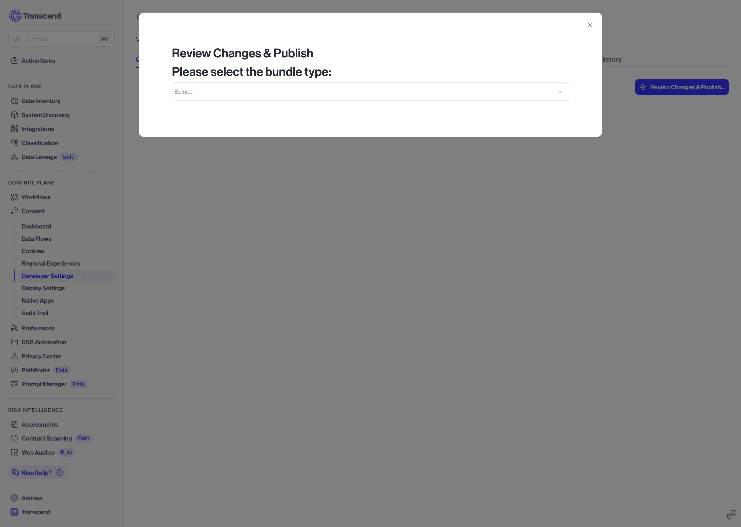 Modal to Review and Publish Changes For Consent