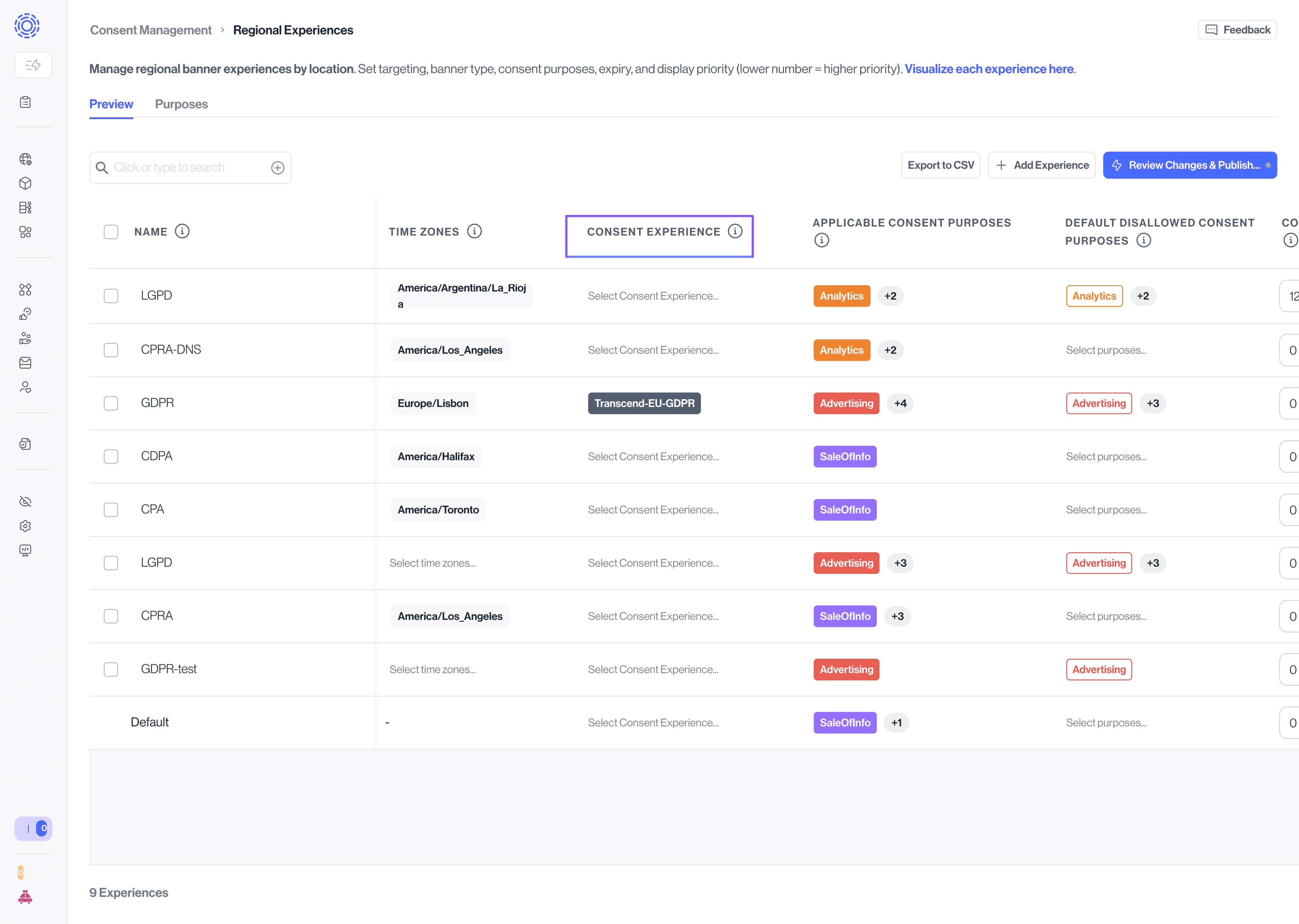 Selecting consent experience in the regional experience