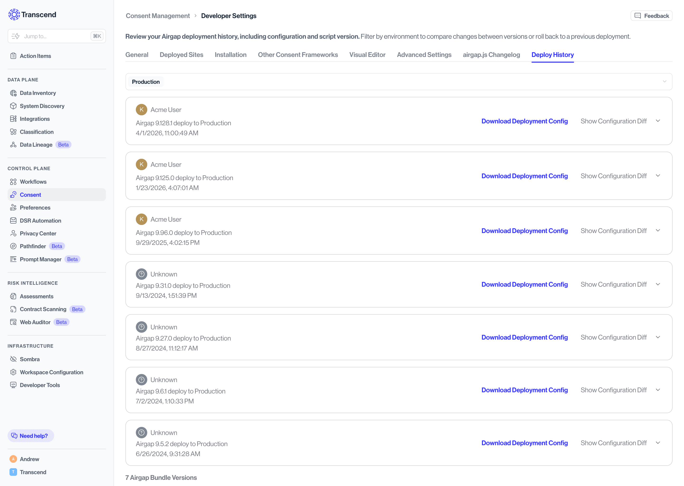 Consent Deploy History