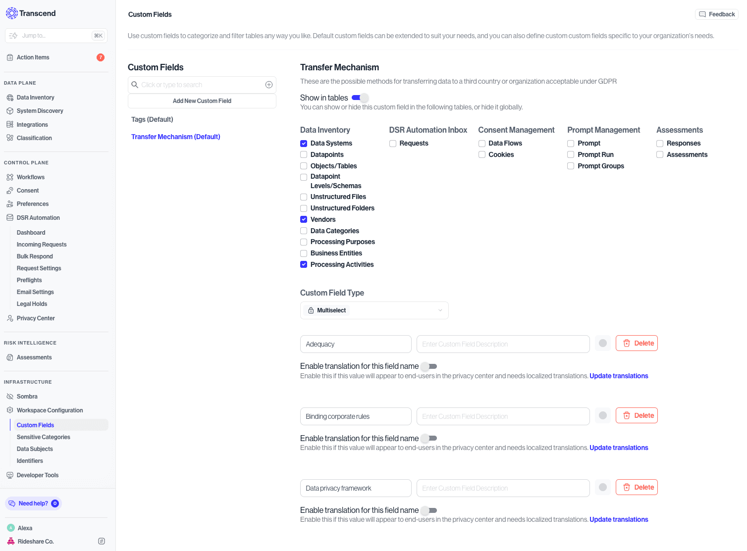 Configuring custom fields for your data
