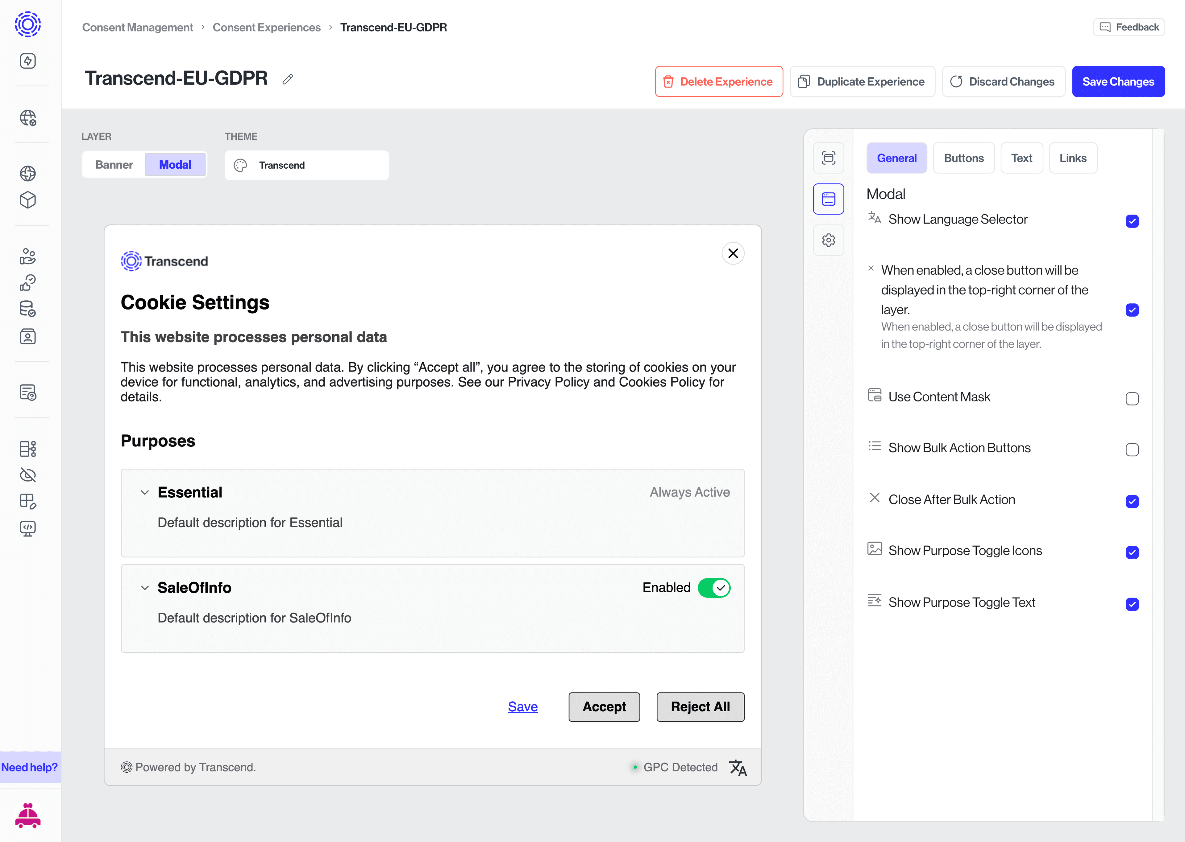 Modal general editor