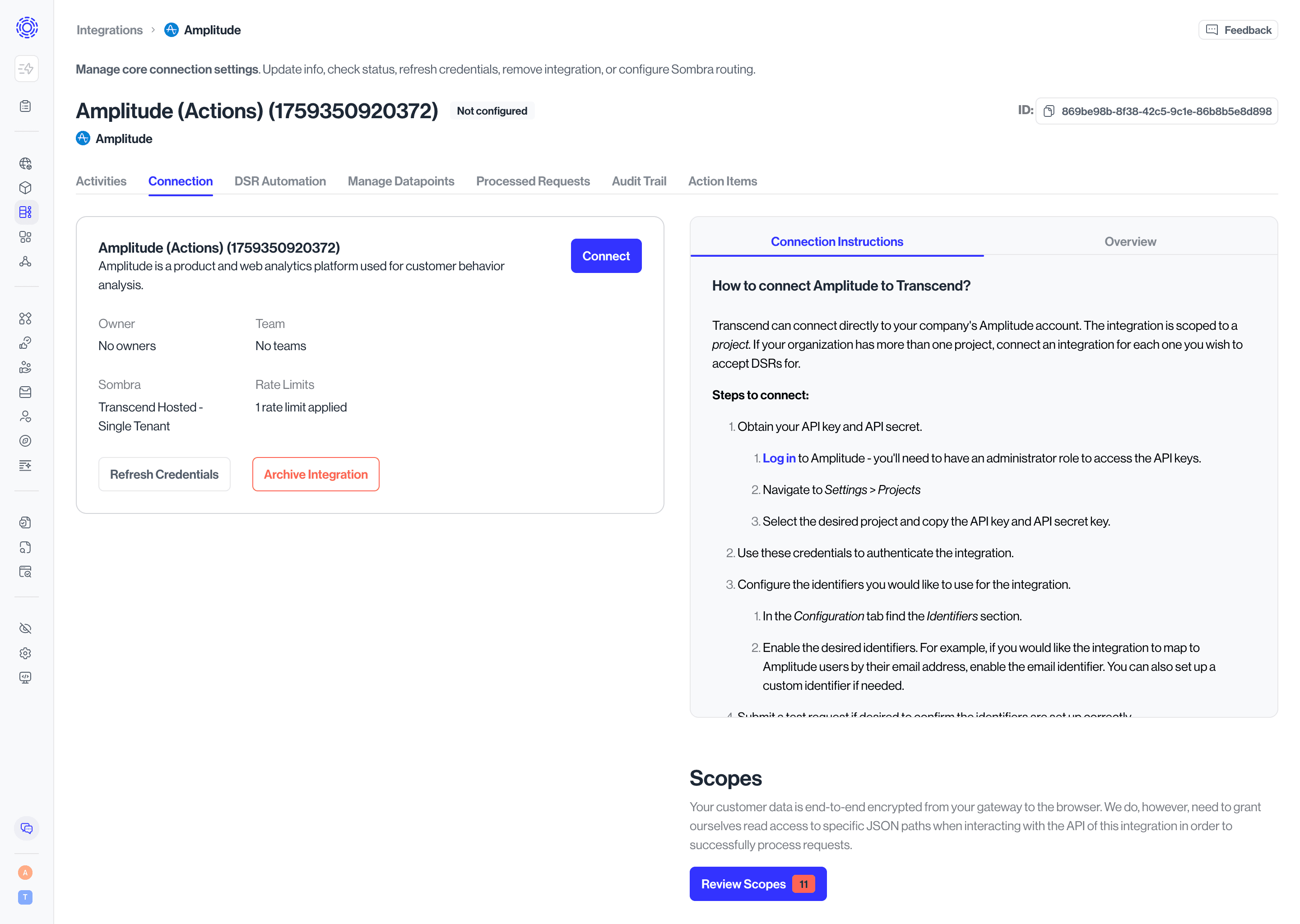Connecting the Amplitude integration in Transcend platform