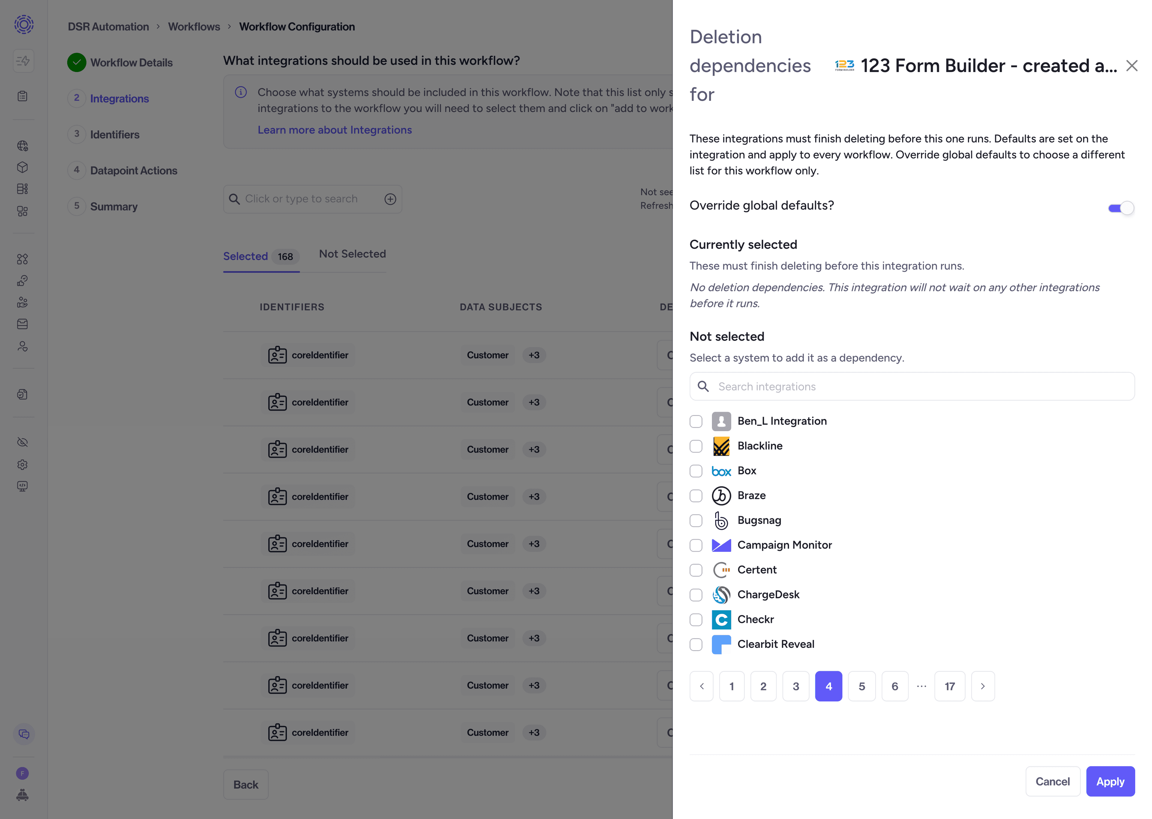 Image of the workflow dependency drawer open