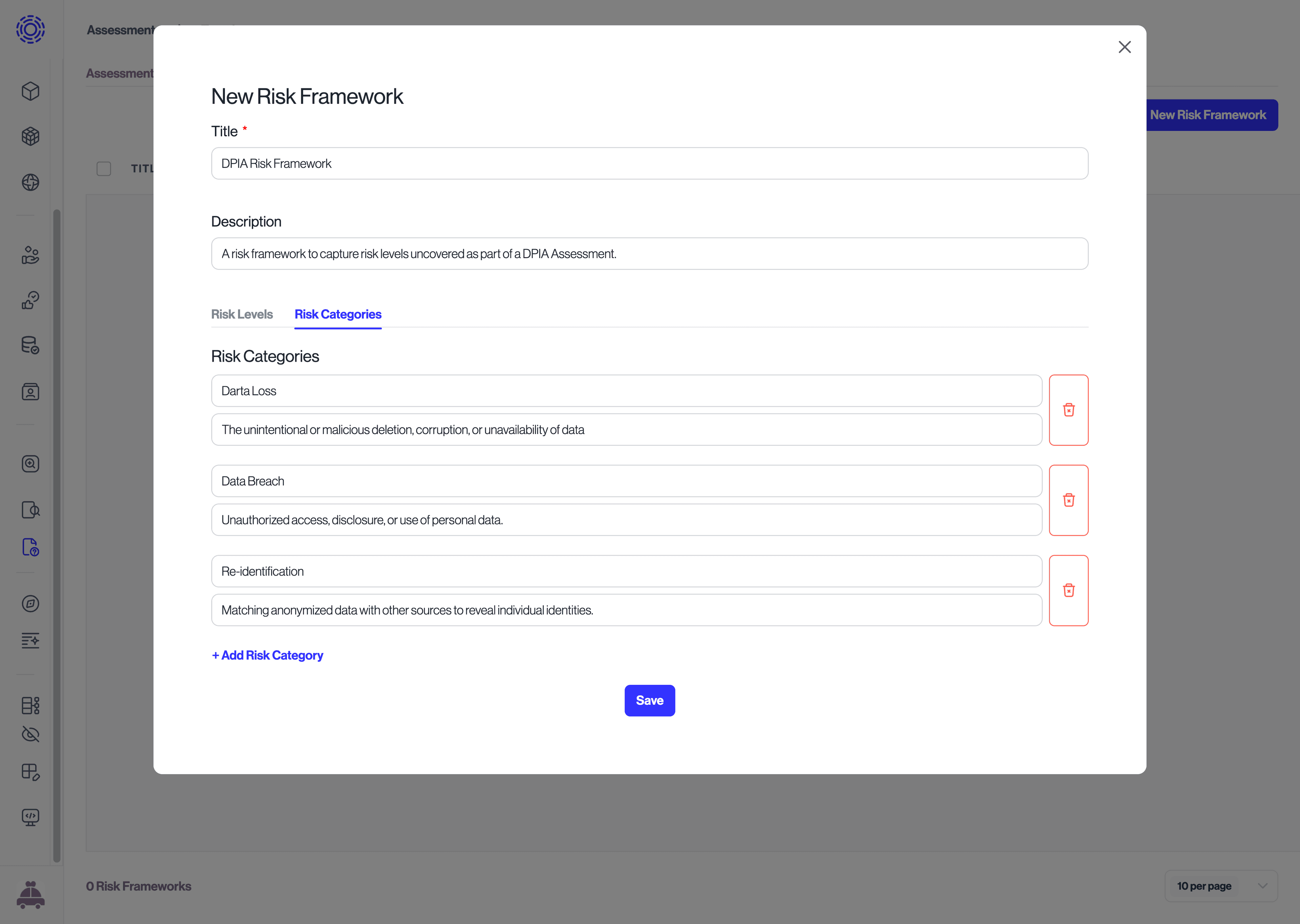 Modal with risk categories
