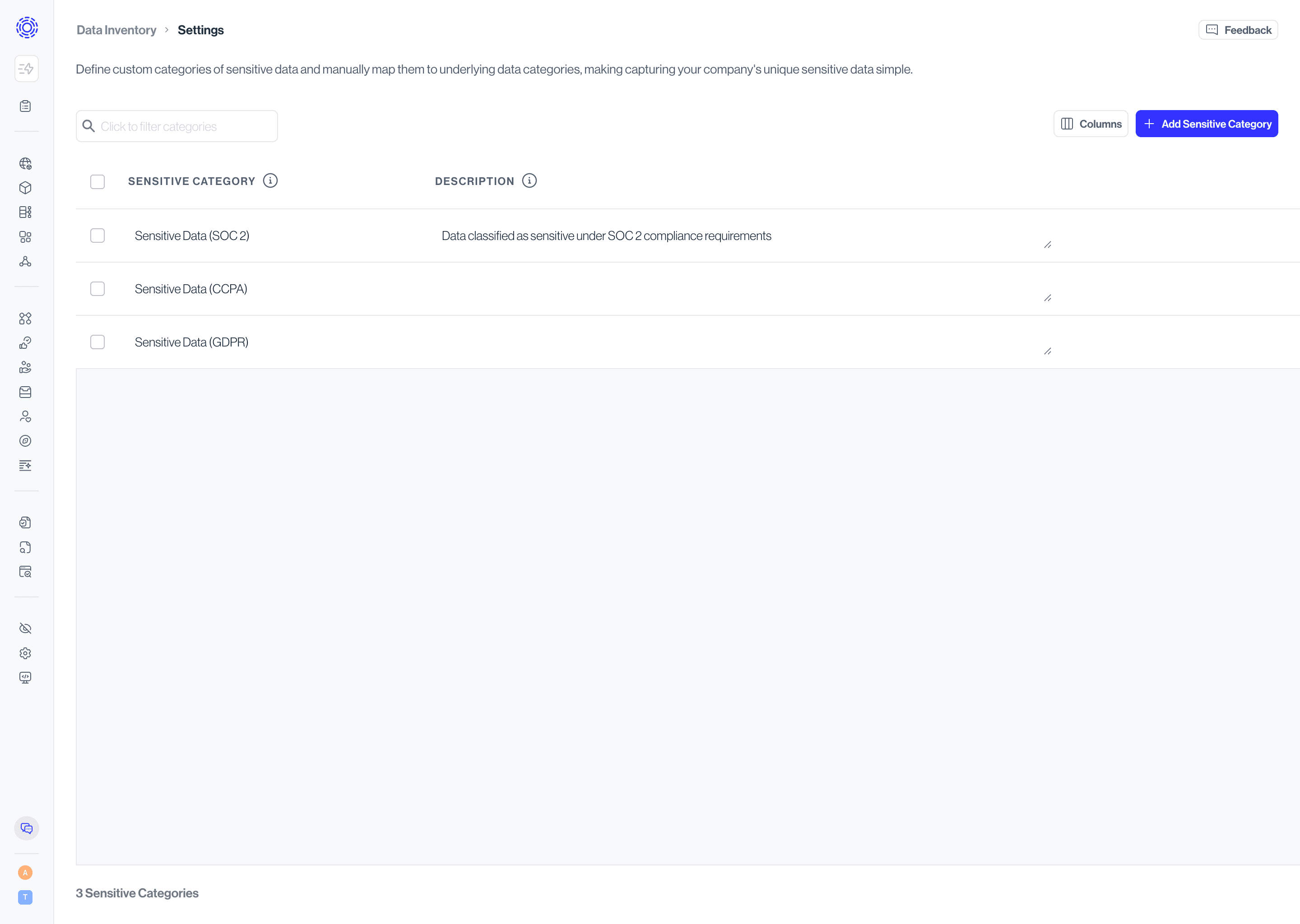 Creating Sensitive Category in Workspace Configuration > Sensitive Categories