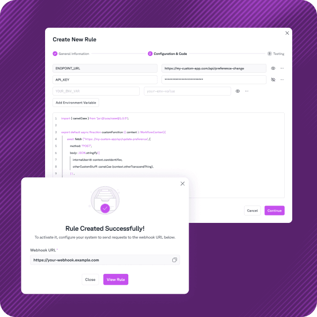 Example image of create new rule modal for rules automation.