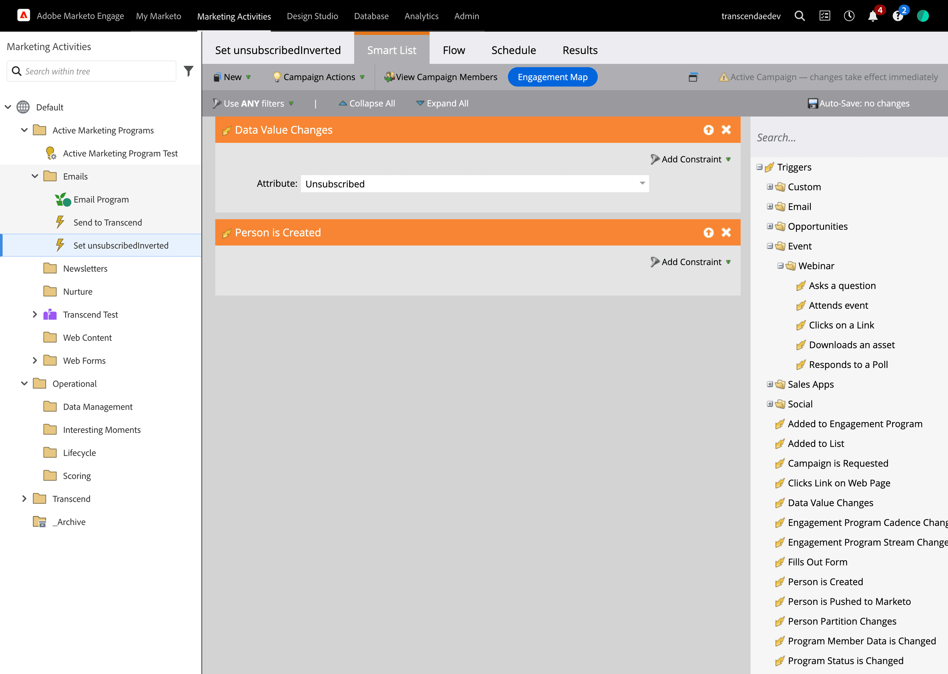 Set up smart list rule for unsubscribed_inverted