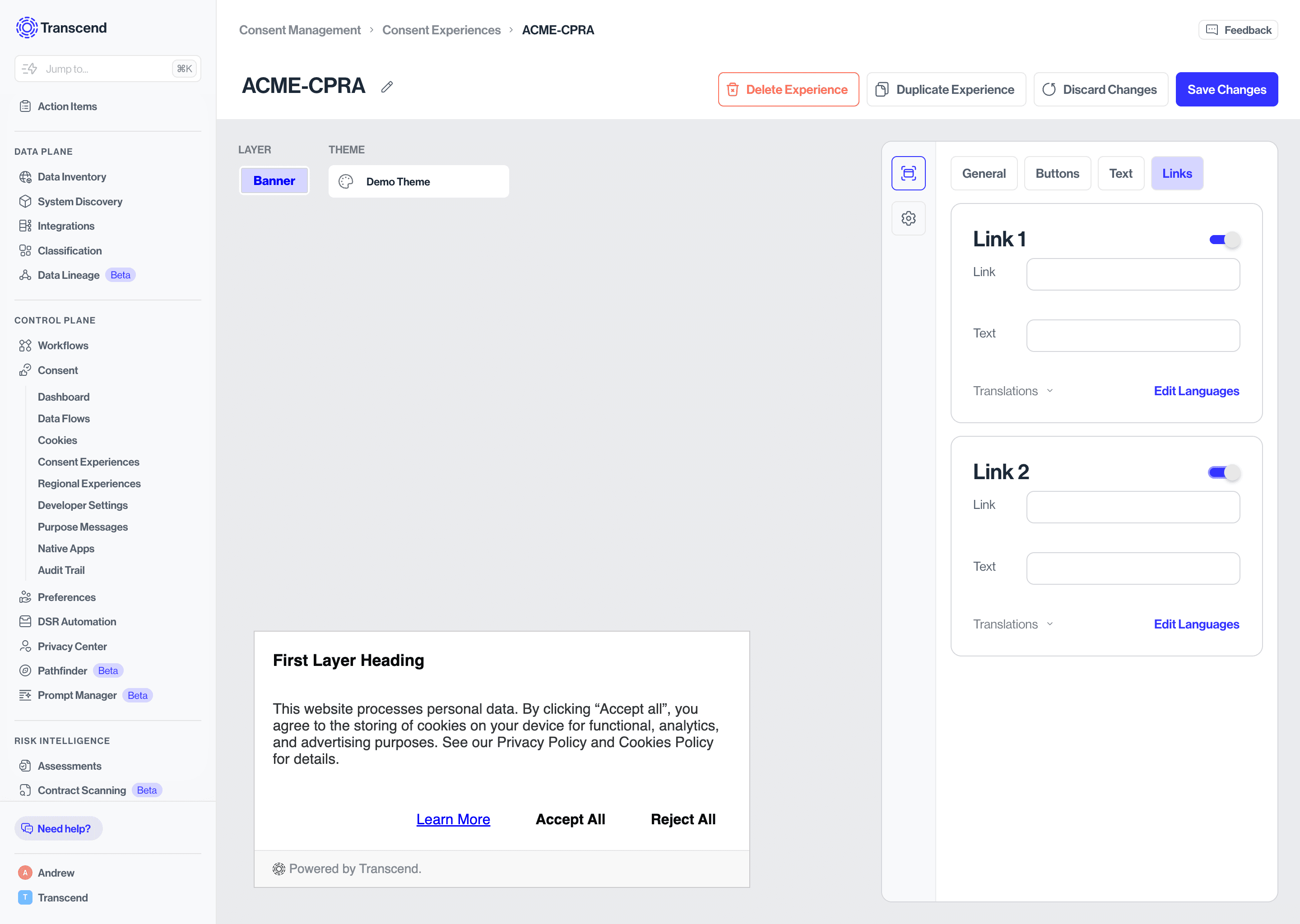 Experiene link editor