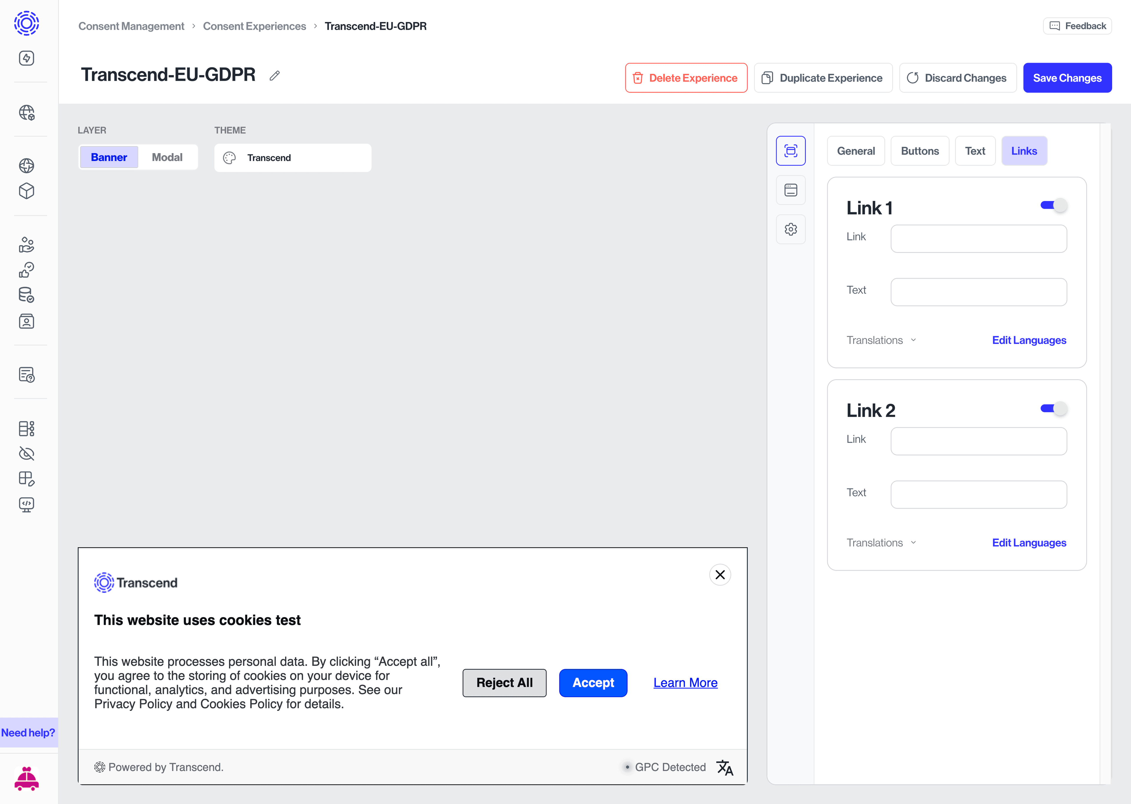 Experiene link editor
