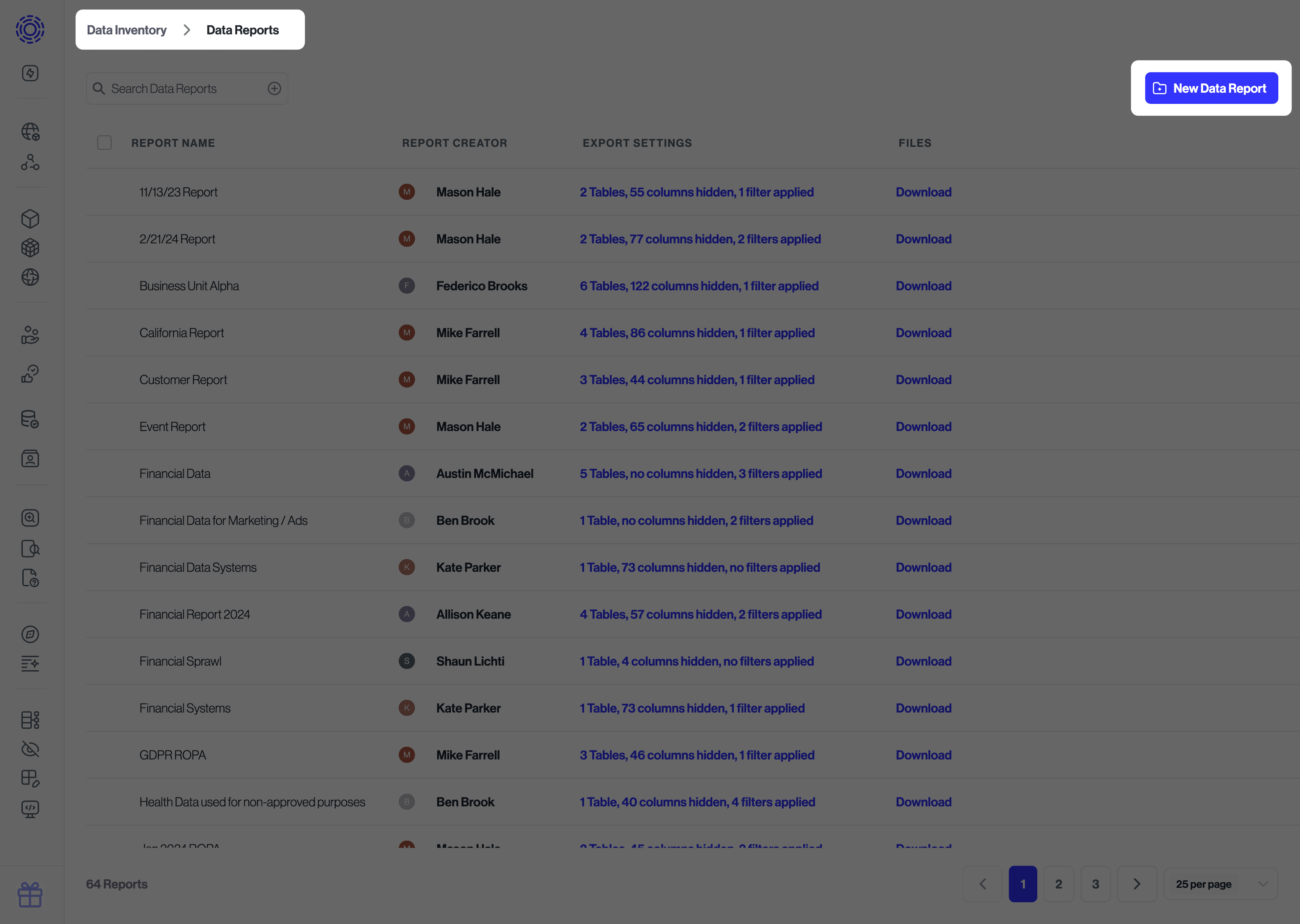 New Data Report button
