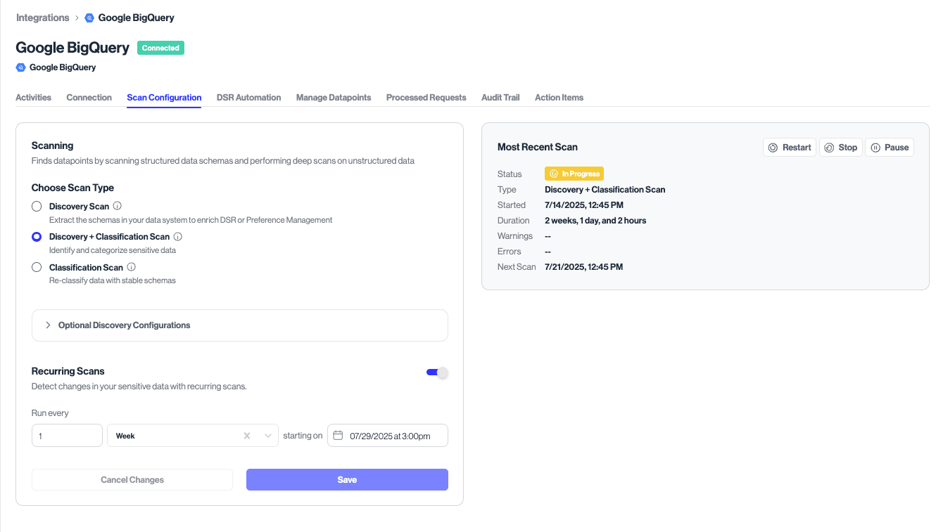 Guide to configuring Classification scans.