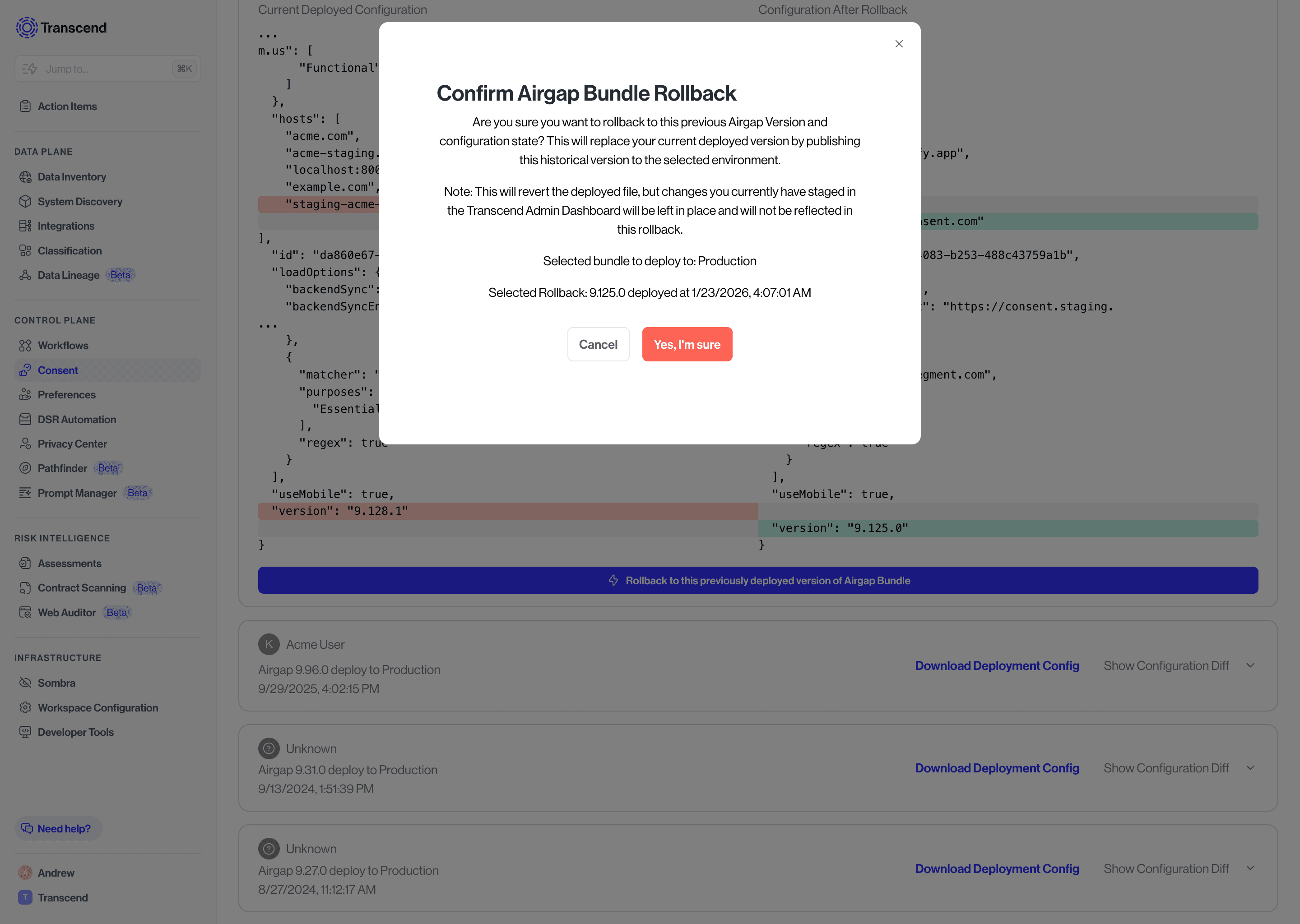 Confirmation of Airgap Bundle Rollback