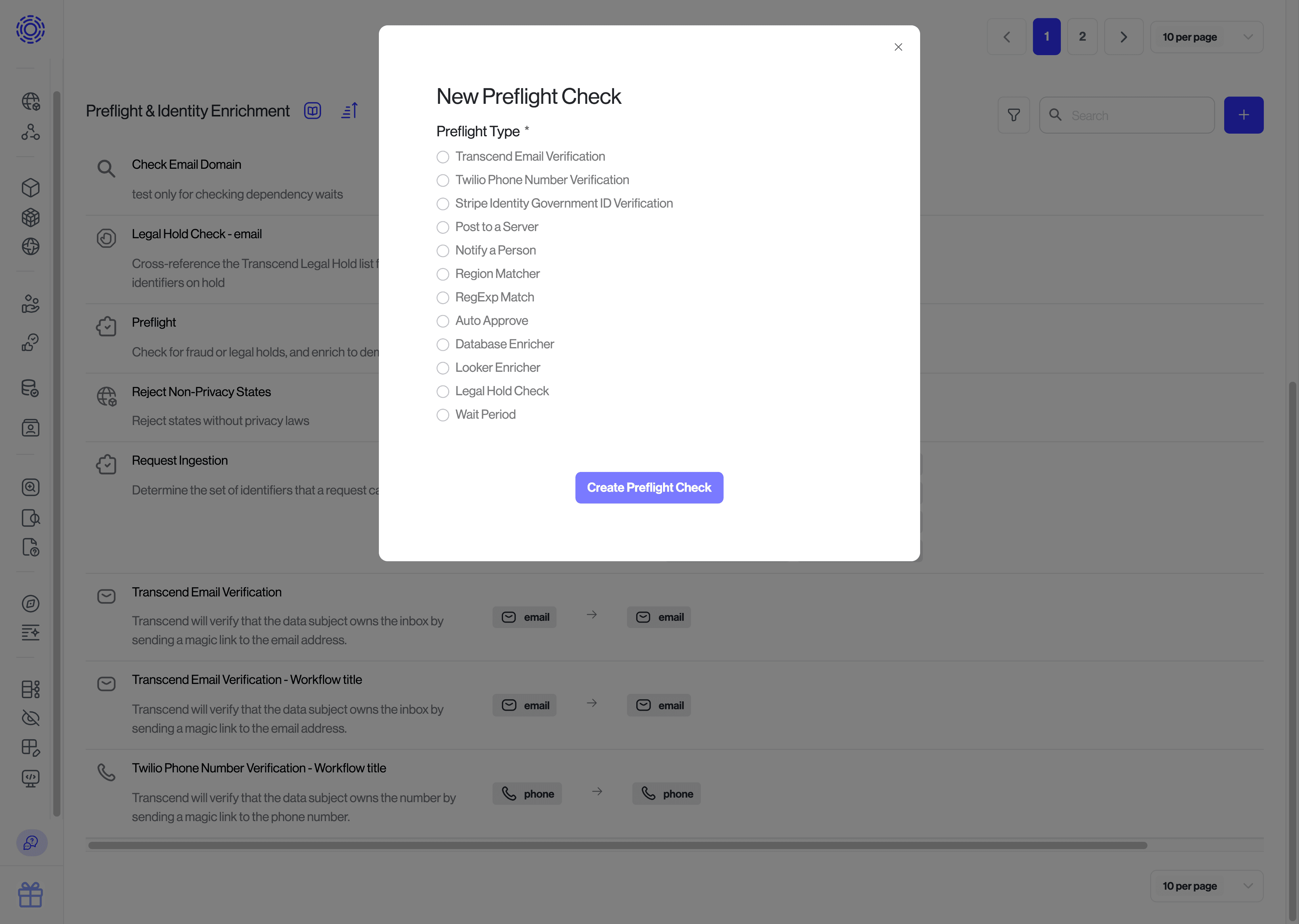 DSR Automation > Identifiers > New Preflight Check view