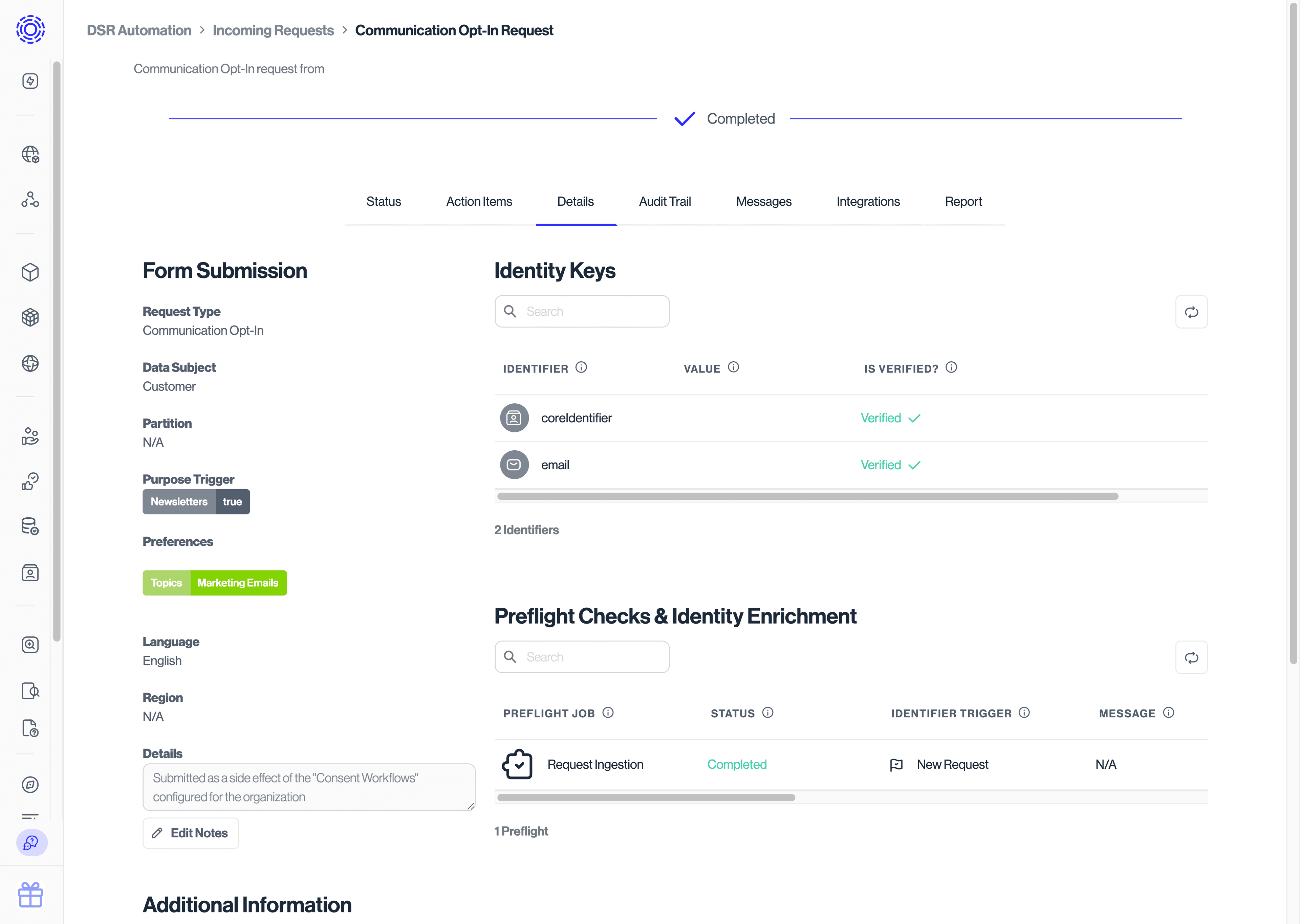 The enrichment phase inside the Admin Dashboard