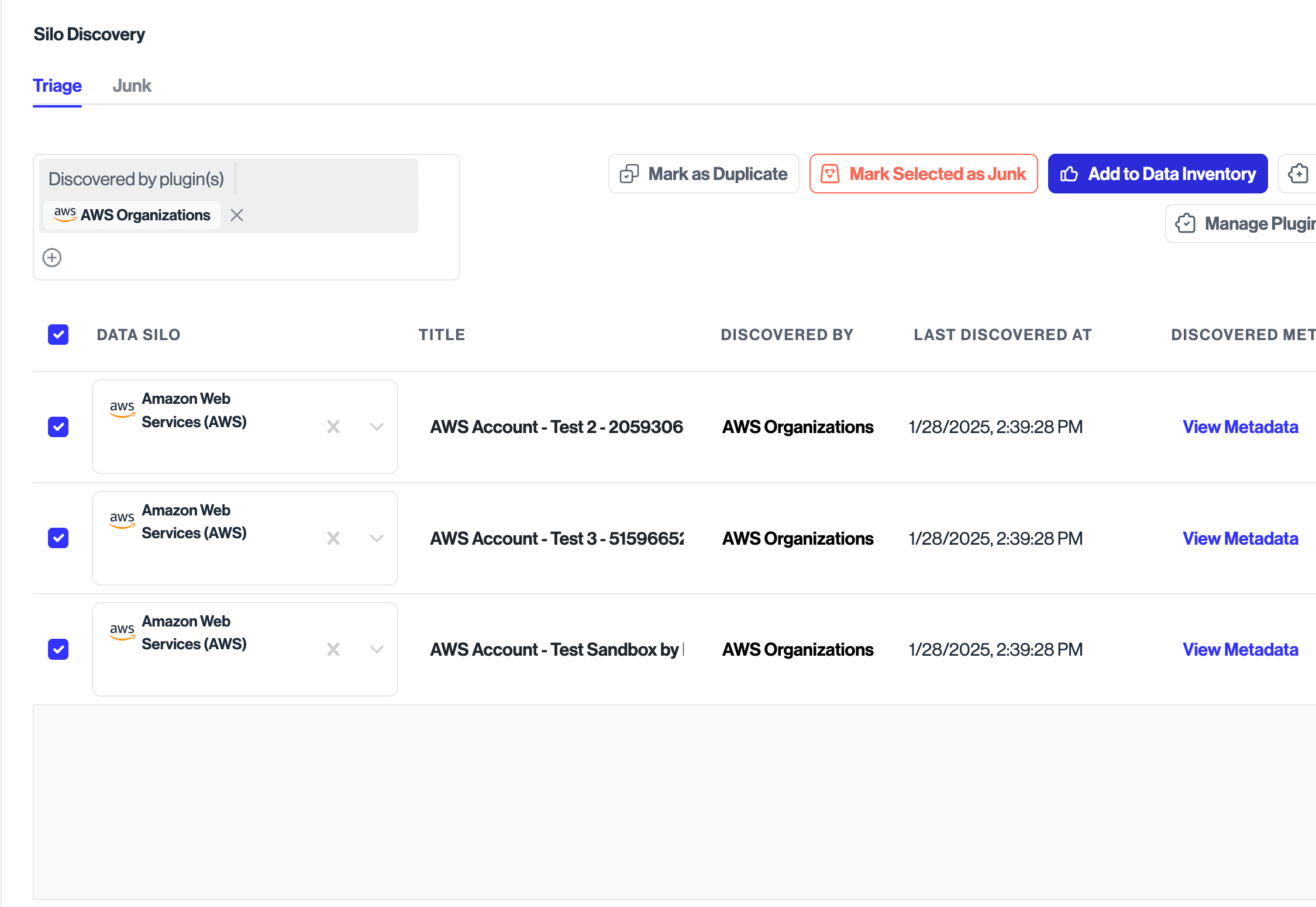 AWS Organization integration discovered data systems.