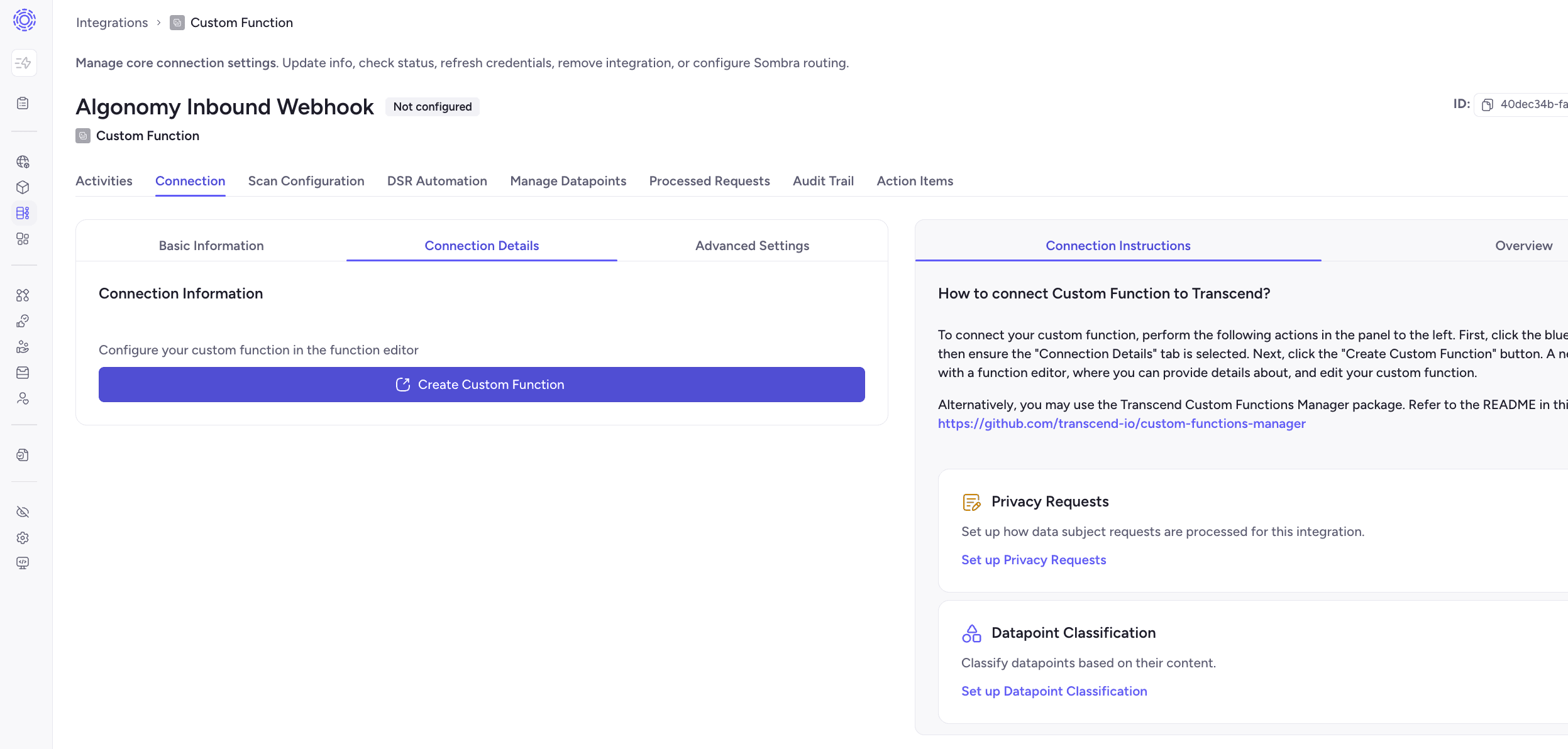 Custom Function - create from Integration Detail Page