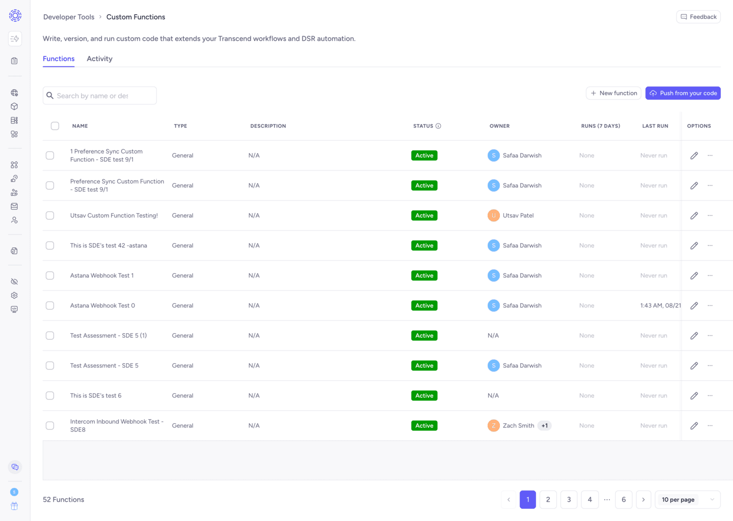 Landing Page for custom functions.