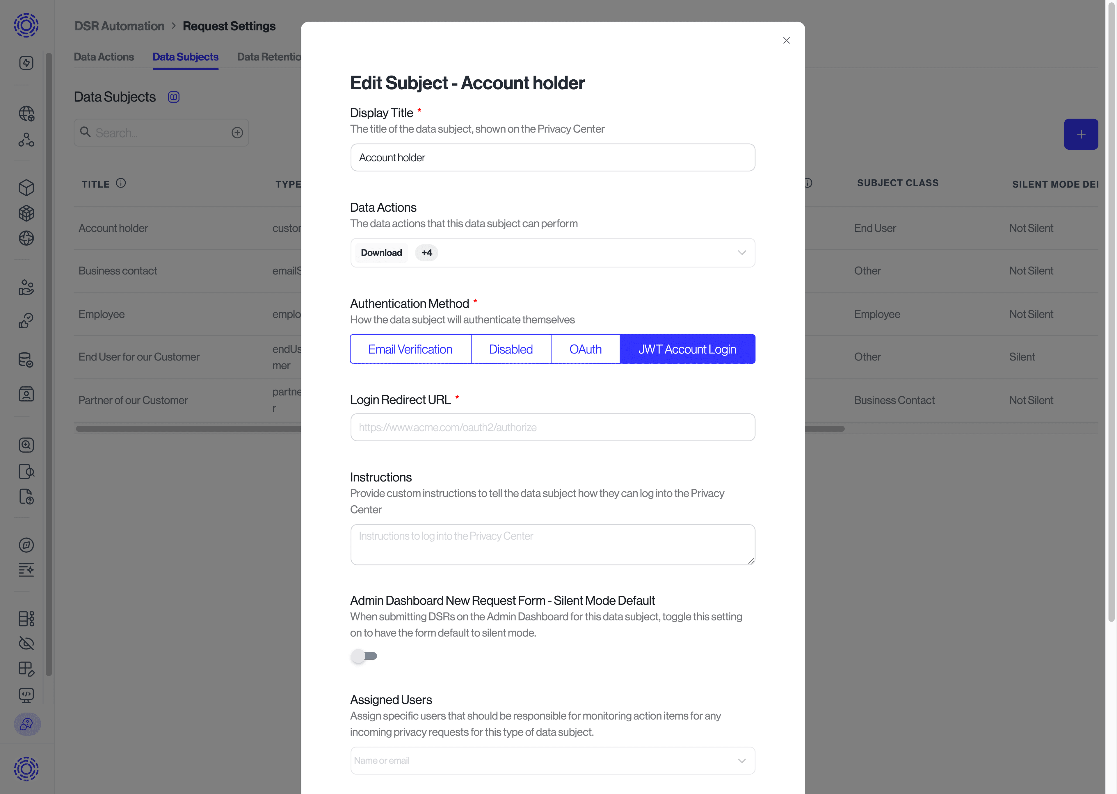Edit Authentication Methods for JWT Settings.