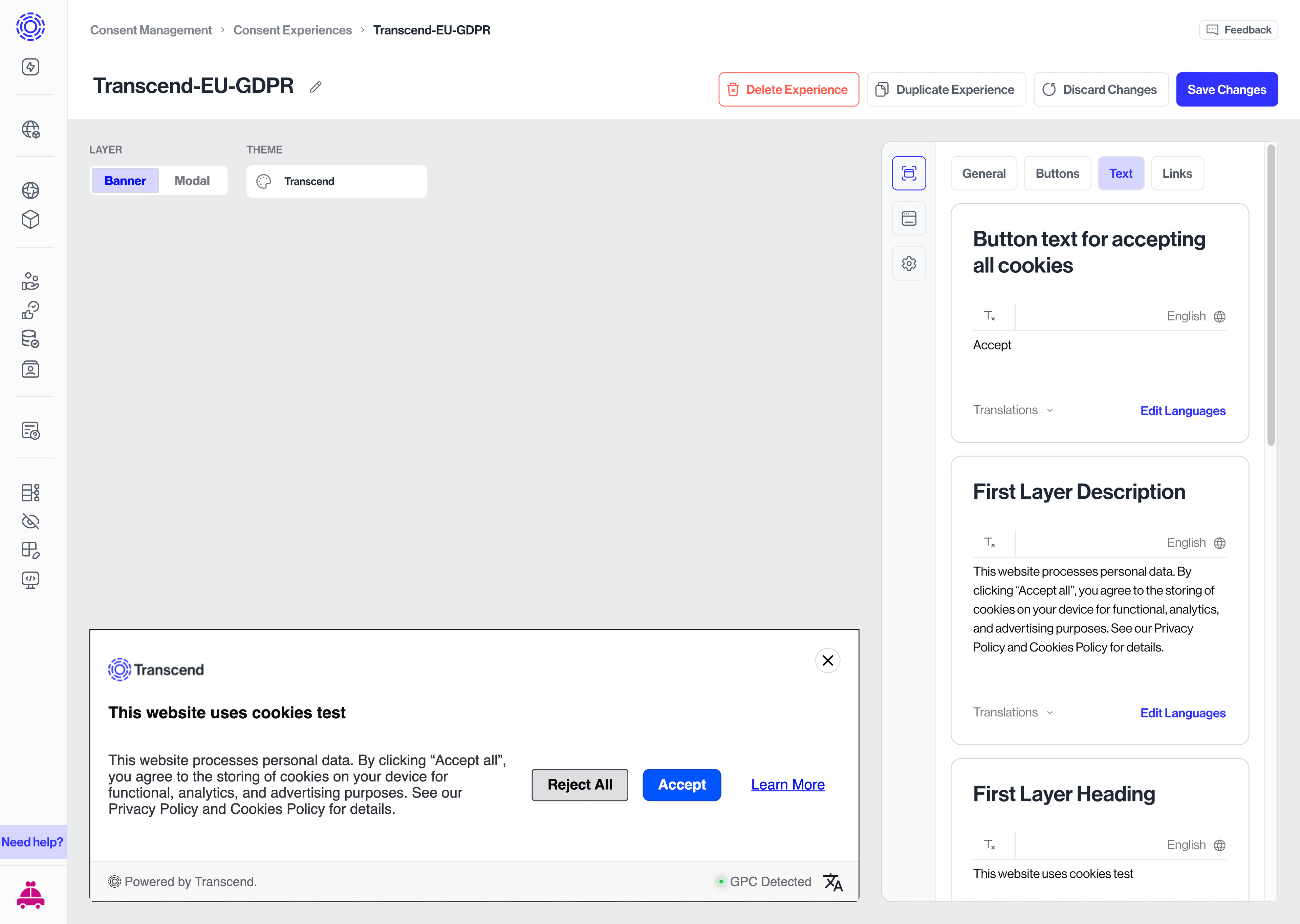 Experience text editor