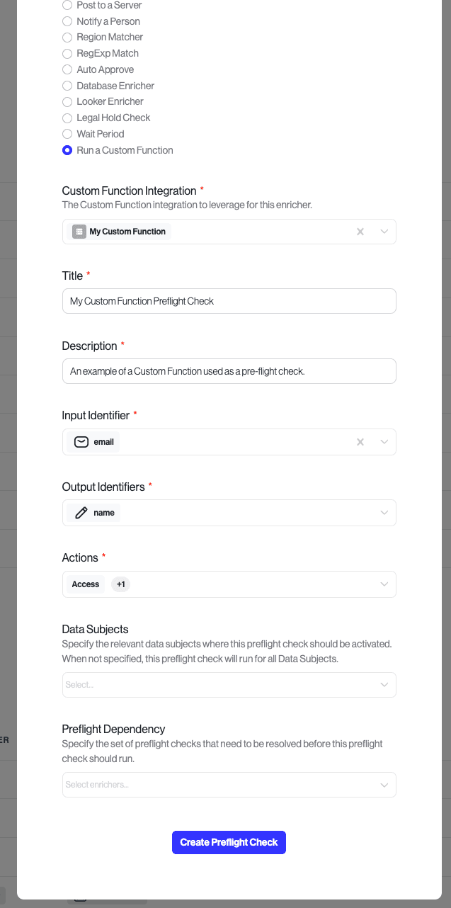 Configure the Custom Function preflight check