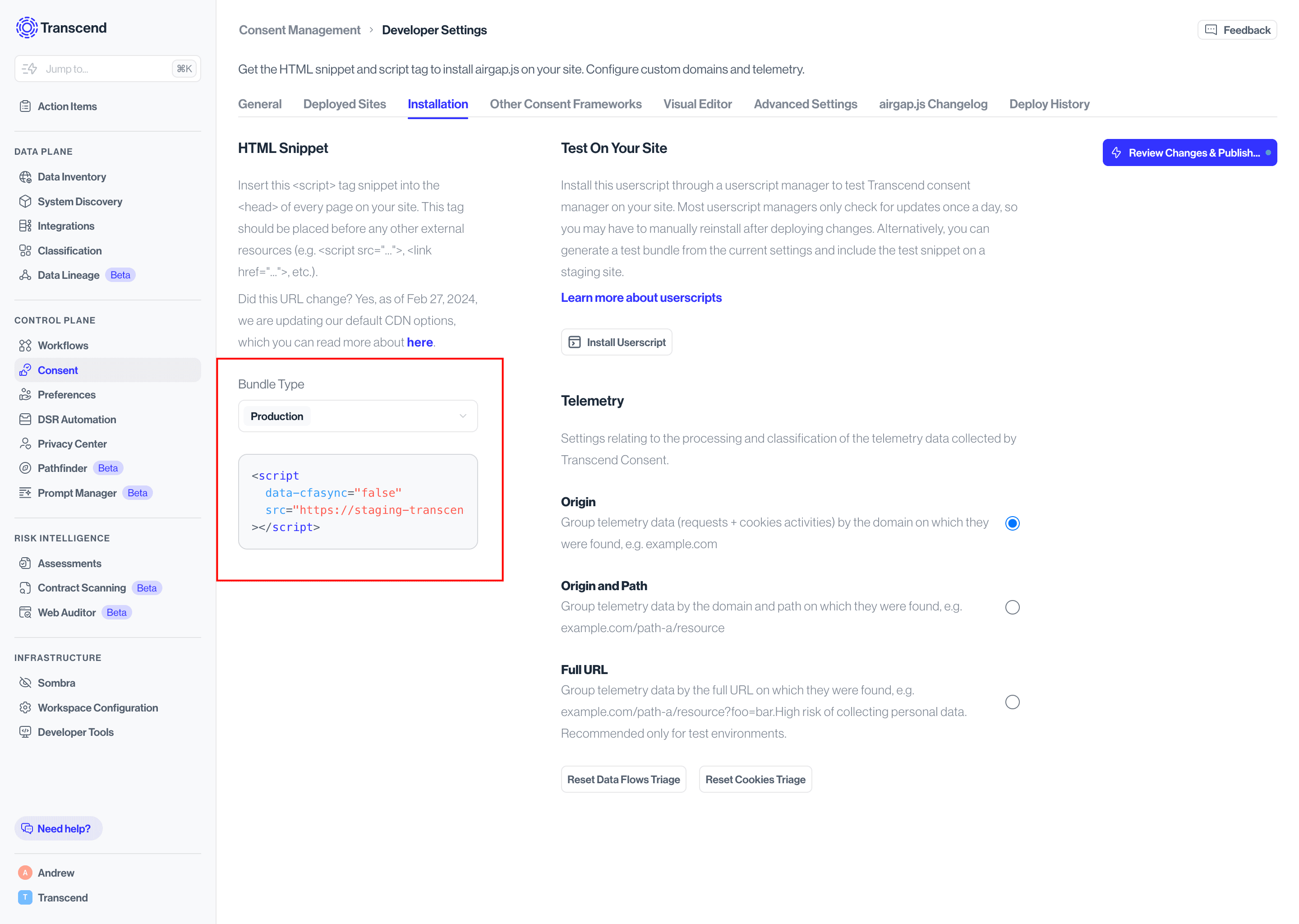 HTML Snippet with customizable sync endpoints