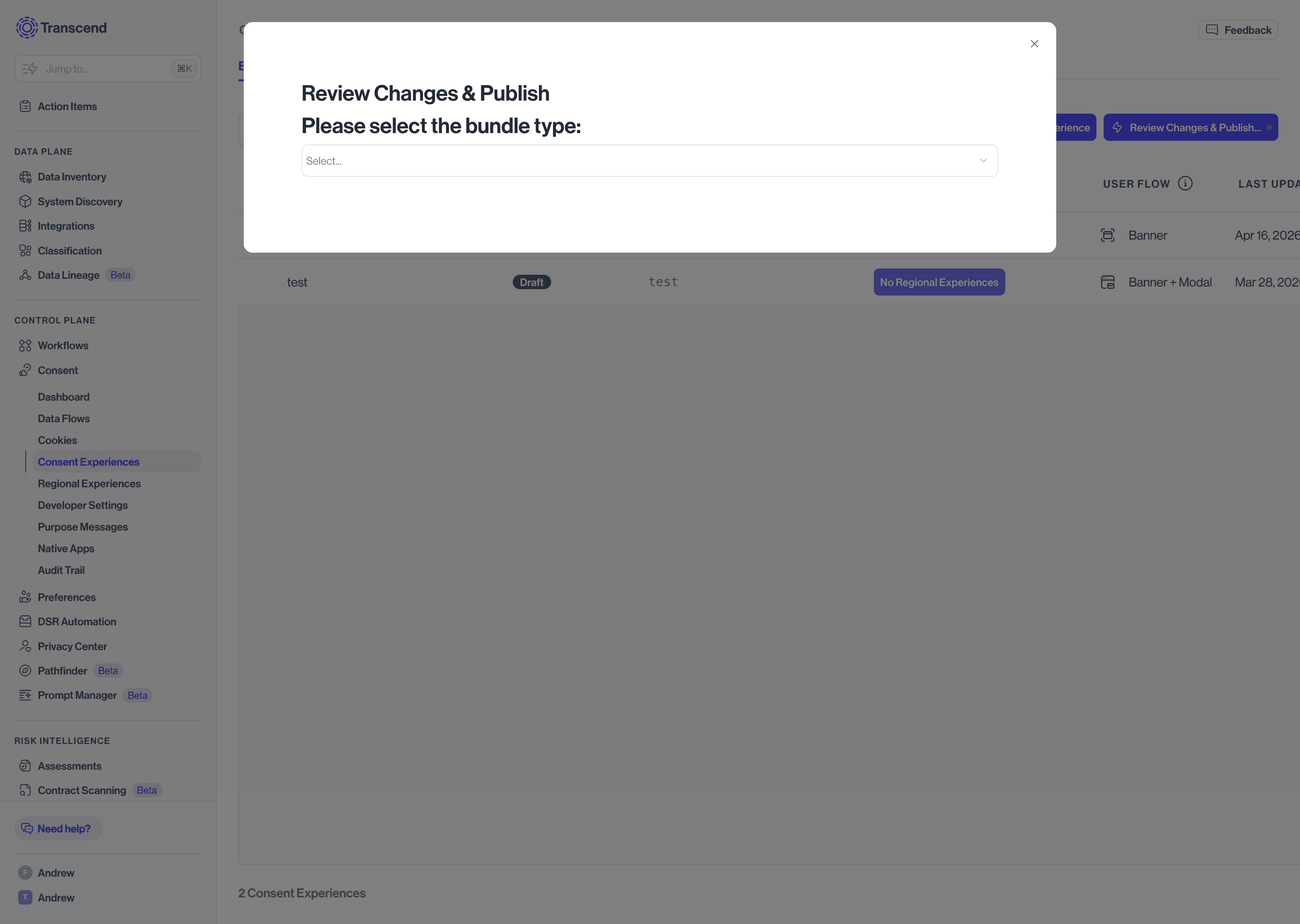 Publish modal