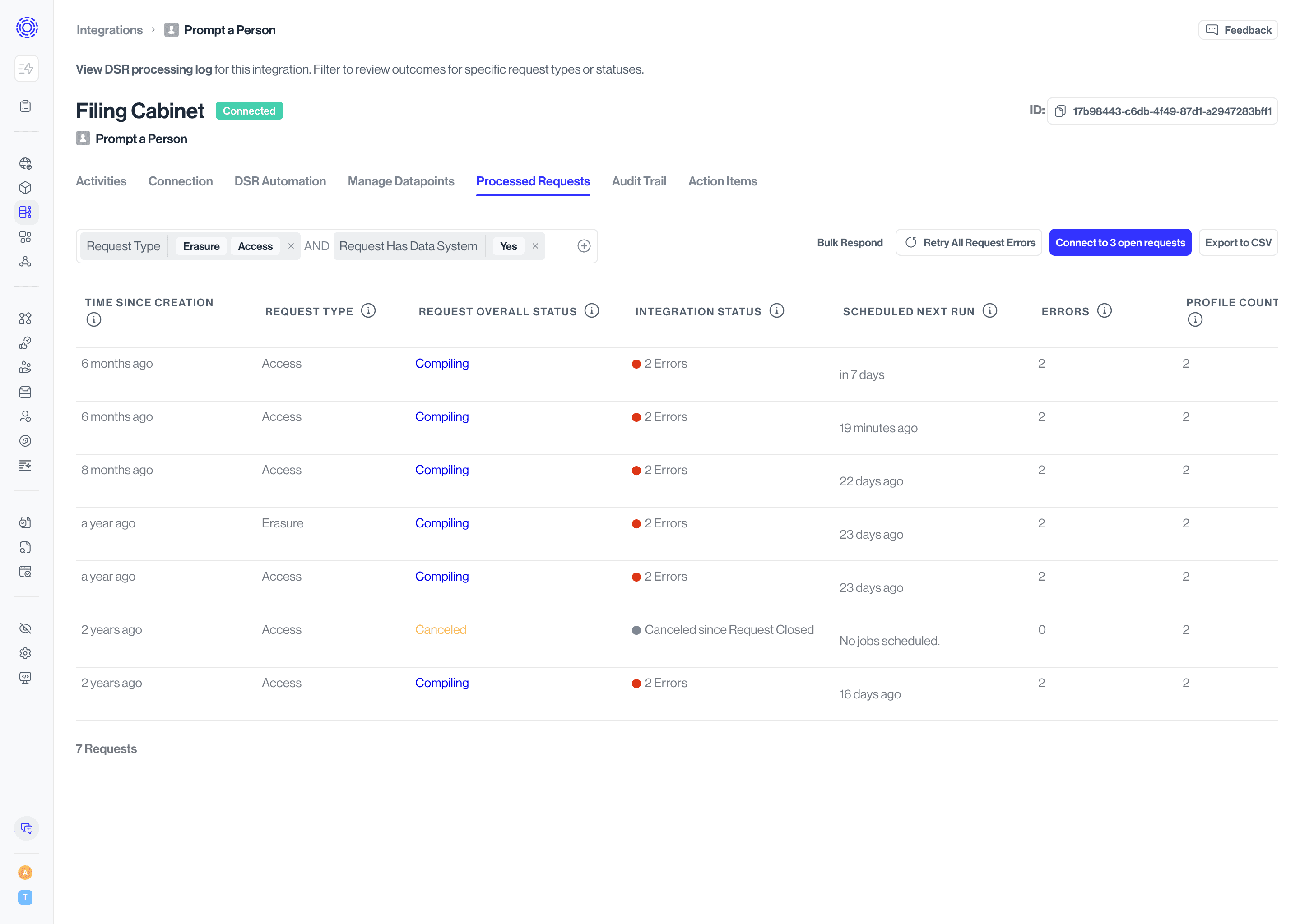 Processed DSRs in Transcend integration