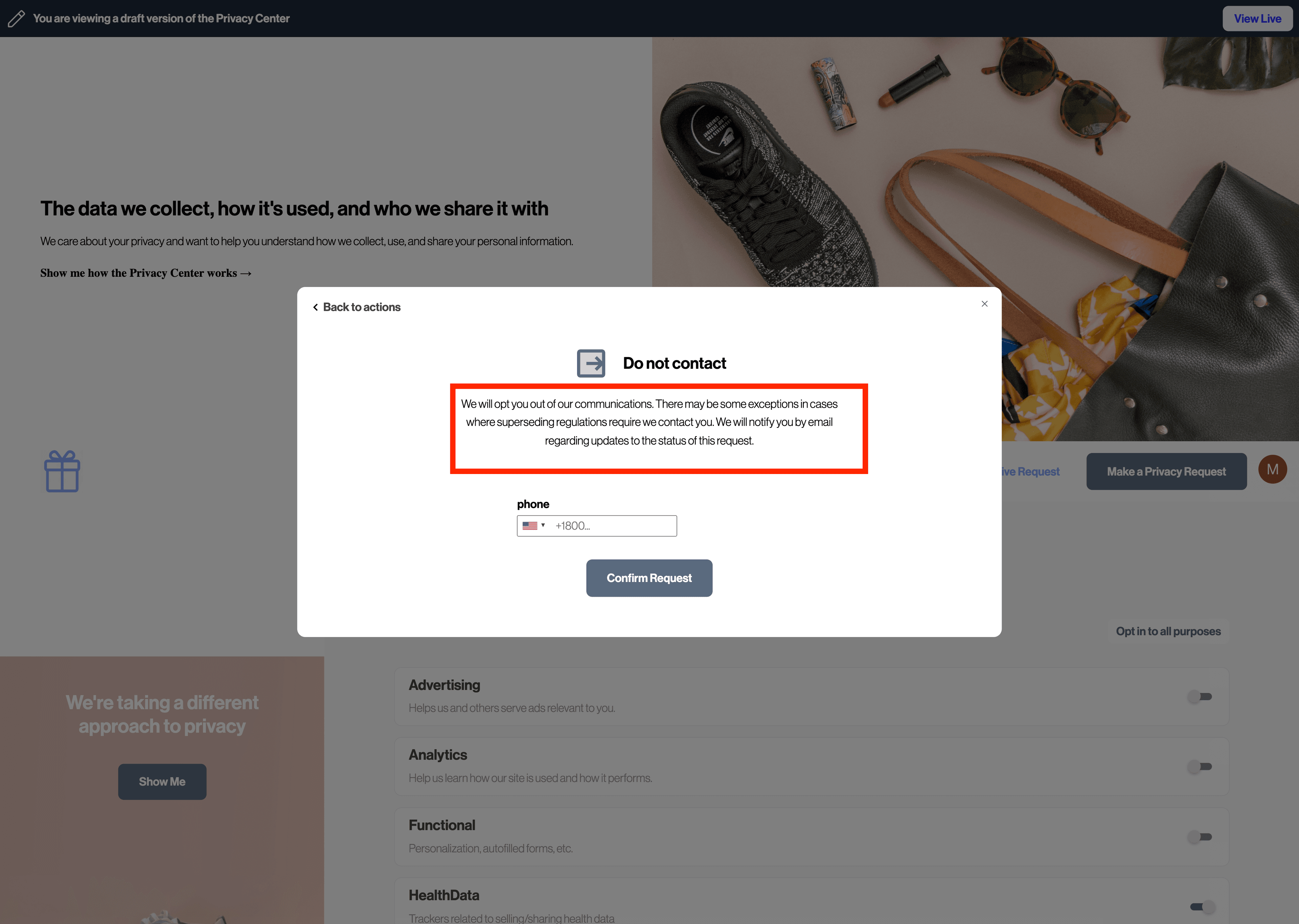 Data action final confirmation description in form - after verification