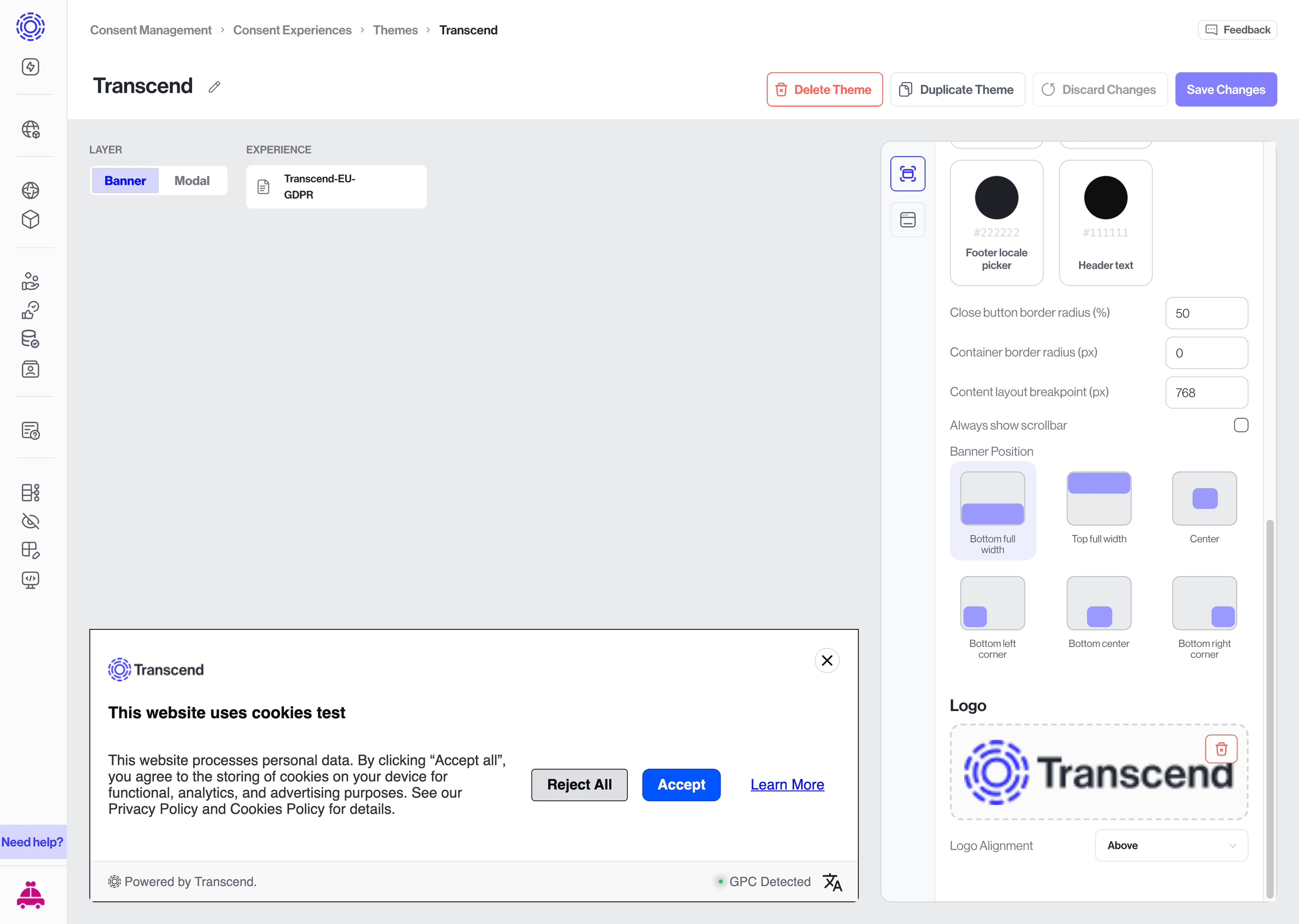 Customize Position for Banner and Modal