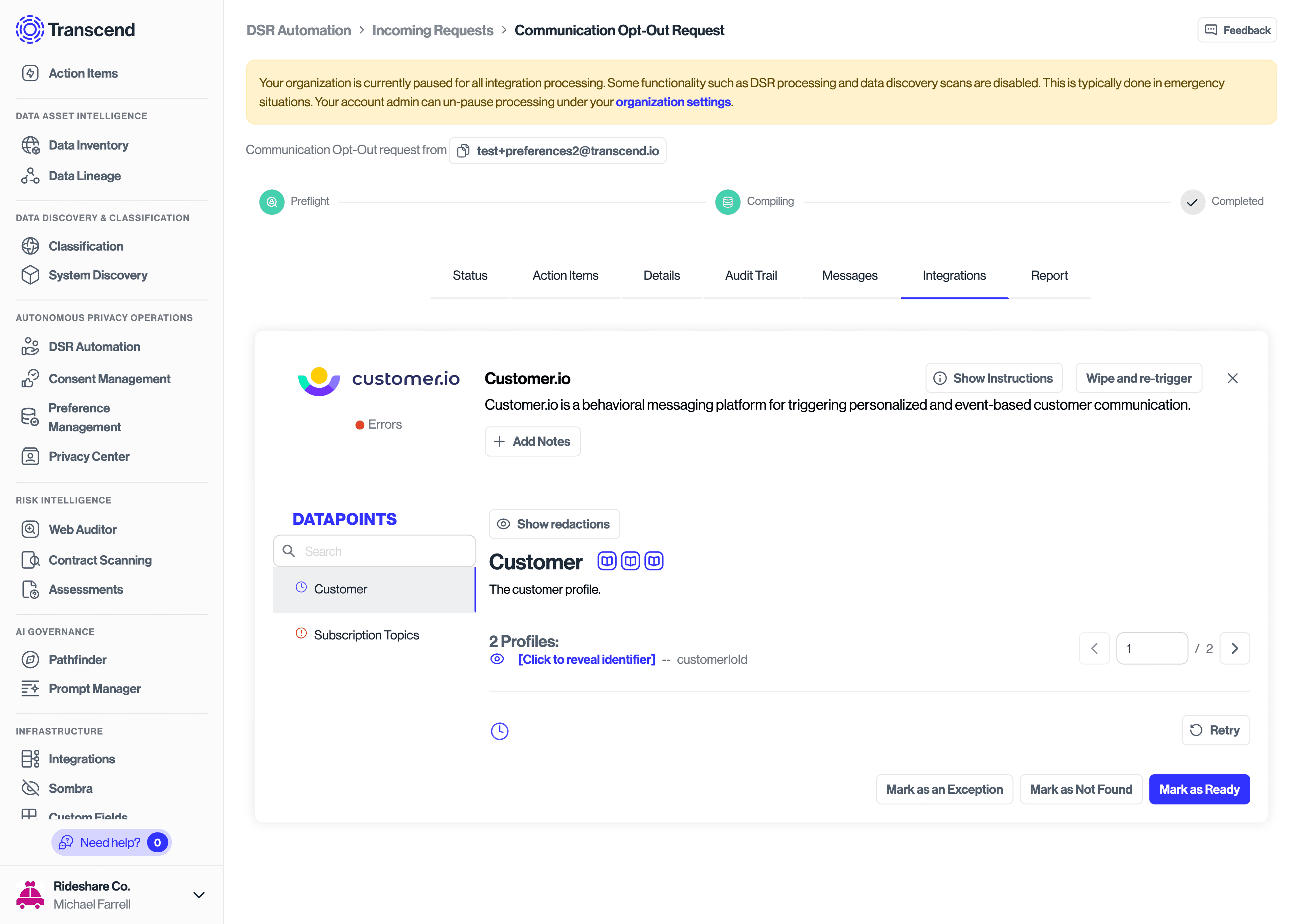 Banner rendered for global integration pausing