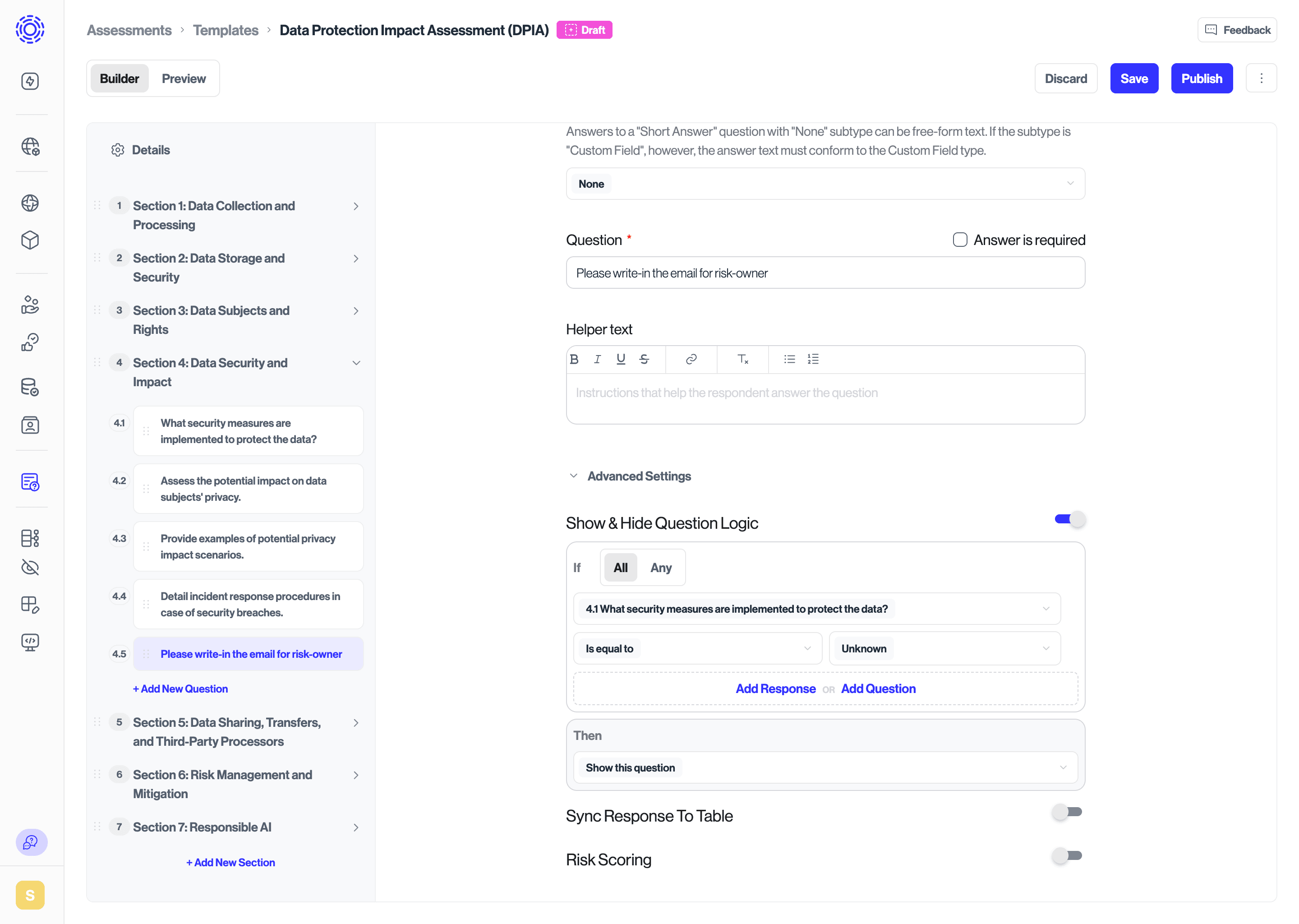 Configuring Show & Hide Logic on a question within an assessment.