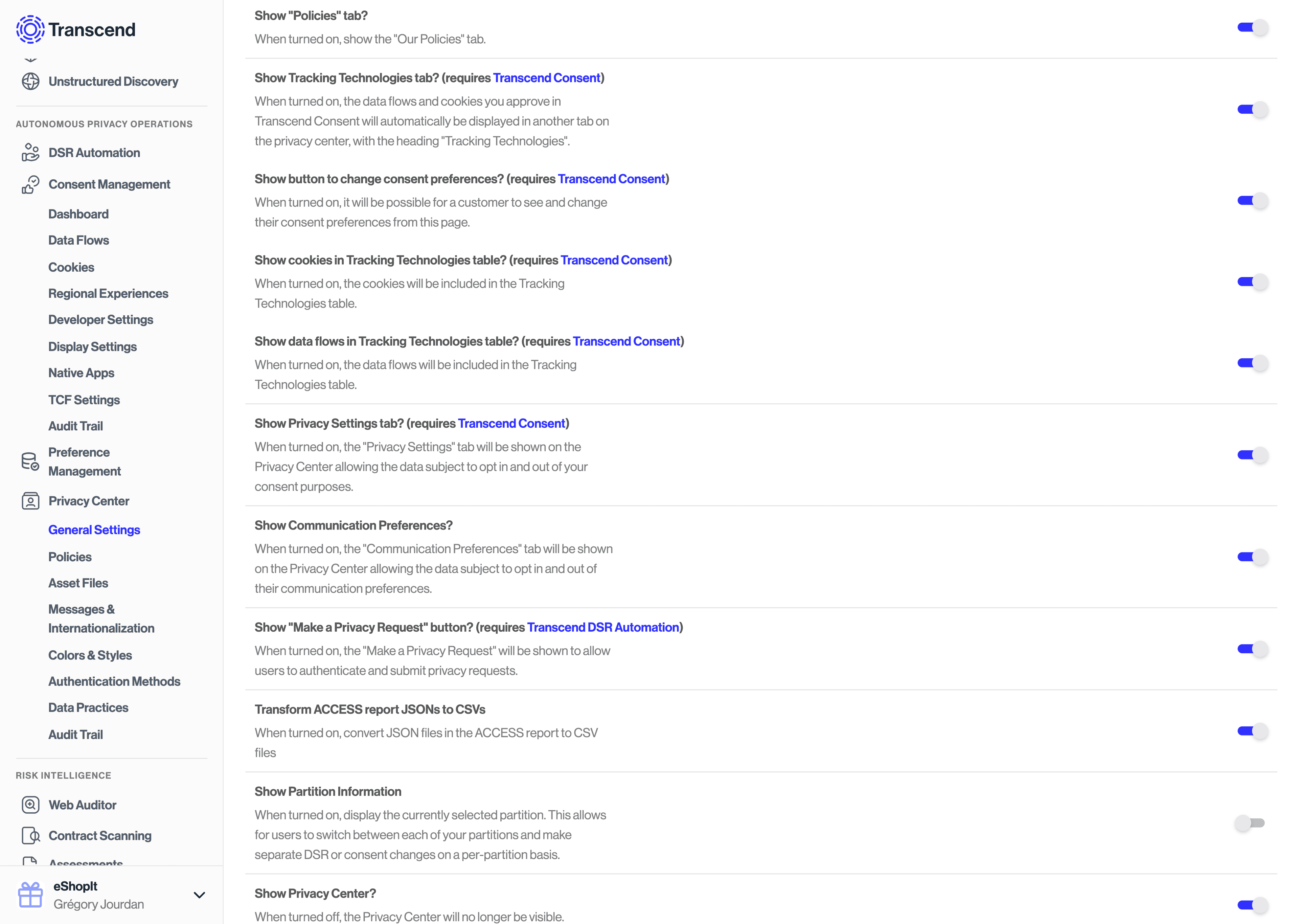 Your Privacy Center Settings