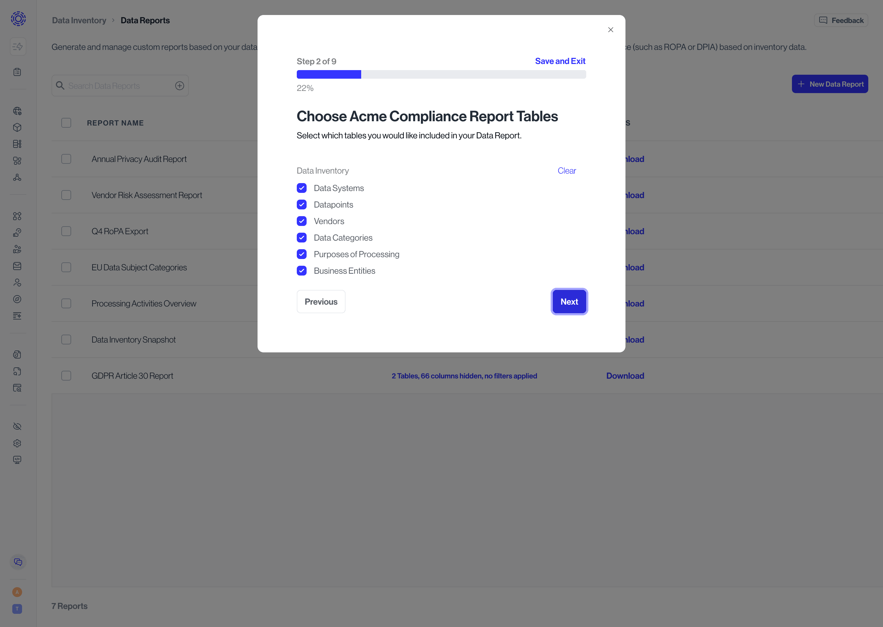Selecting the data source tables
