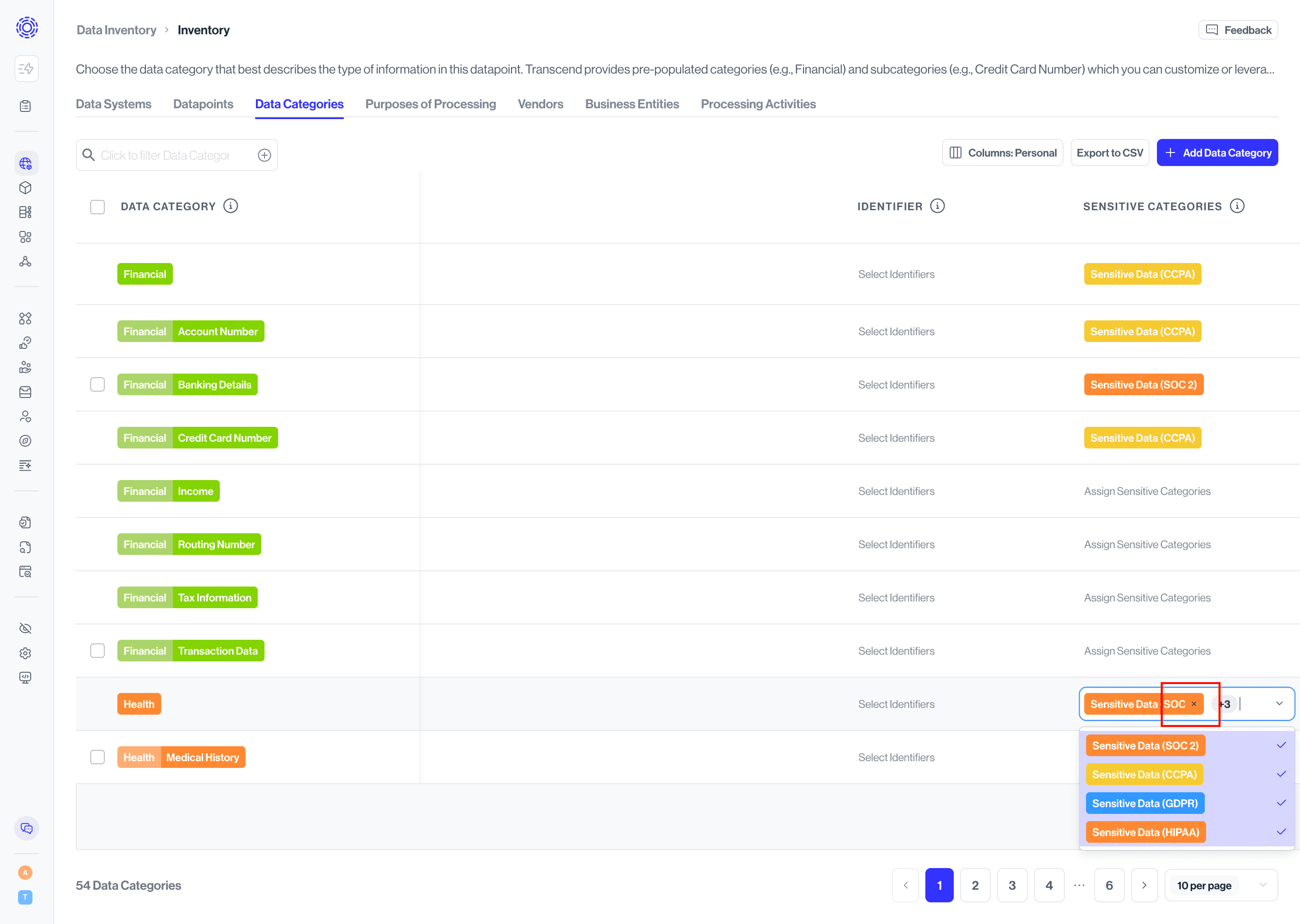 Tagging Sensitive Categories in Inventory > Data Categories