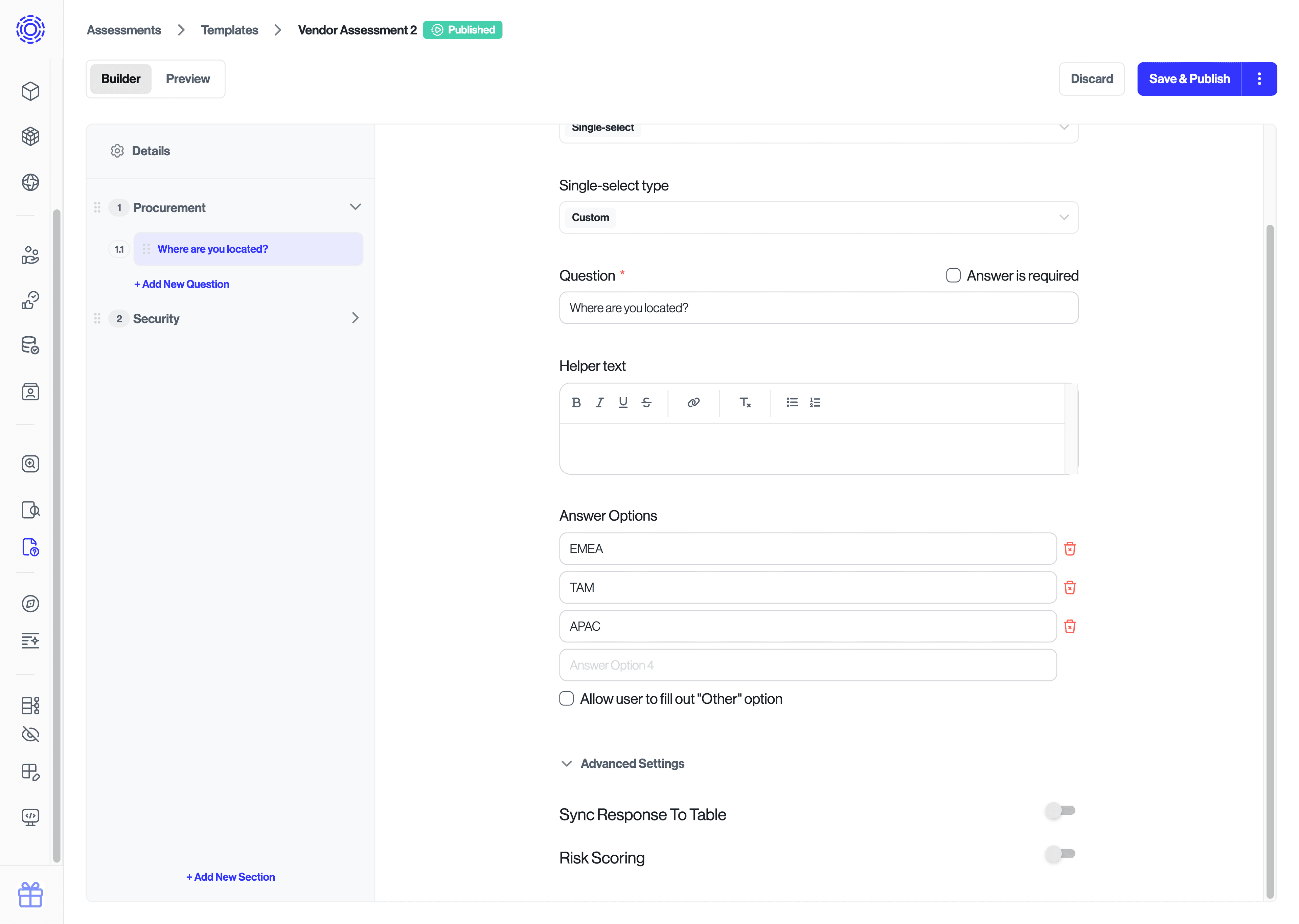 Advanced Settings Risk Scoring toggle