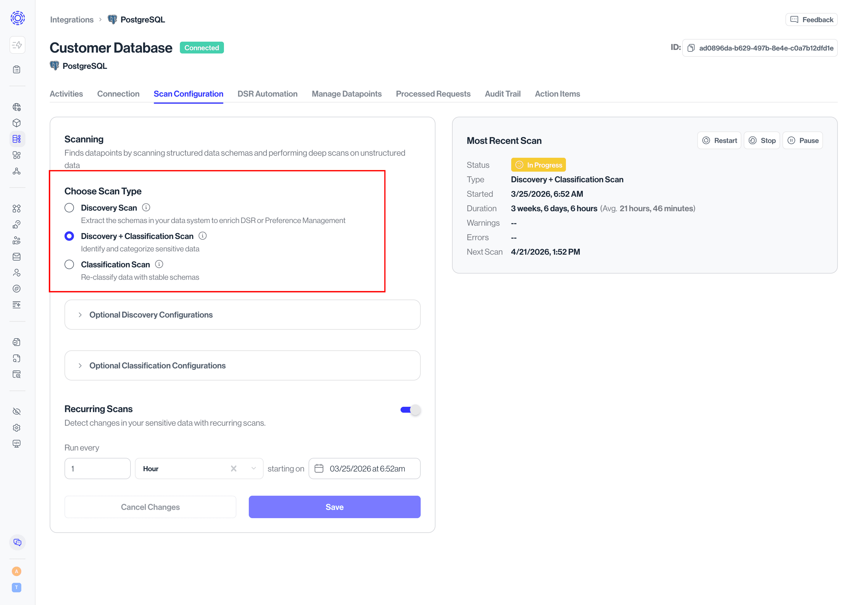 View Scan Configuration and select a scan type