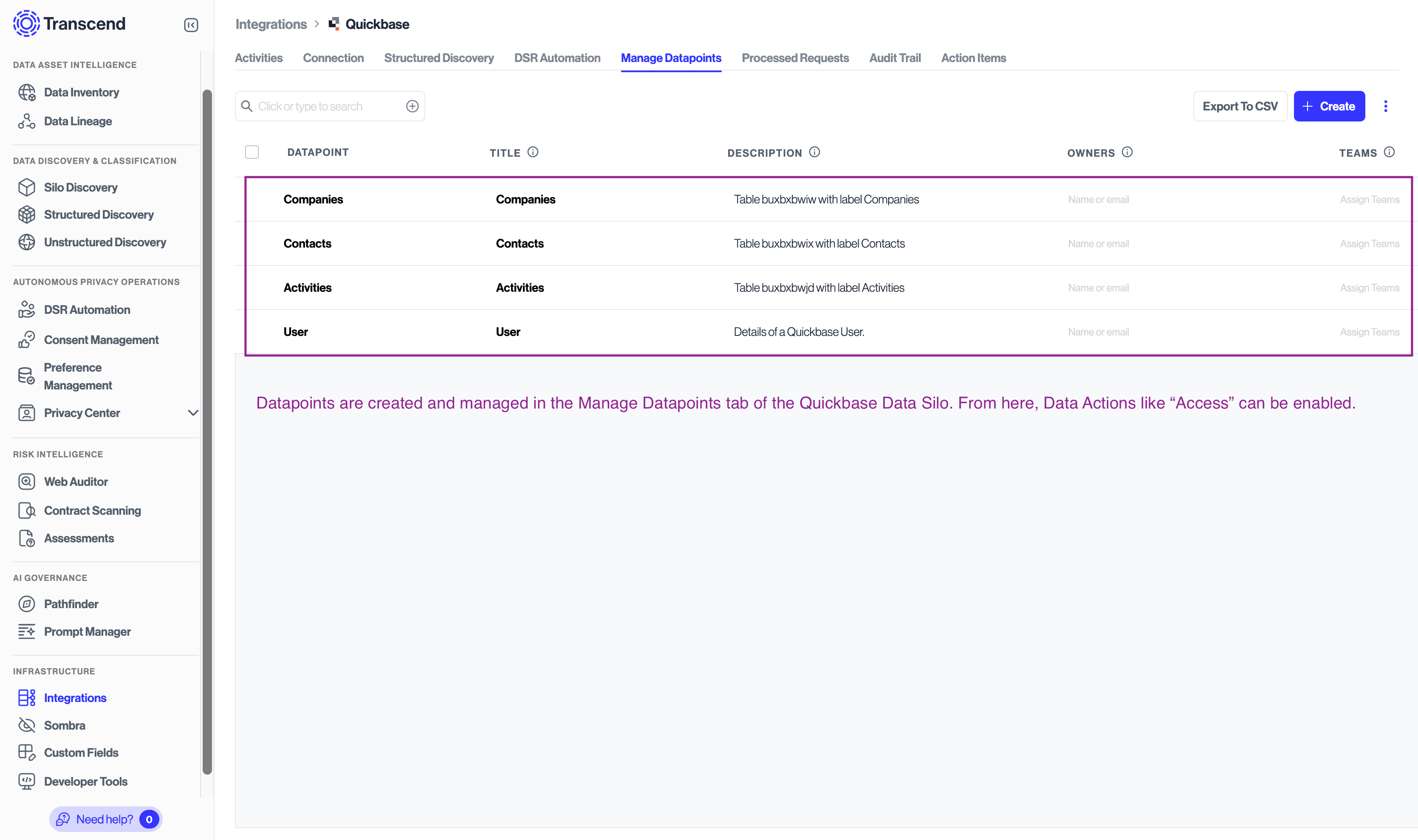 Create a datapoint in the Quickbase Integration