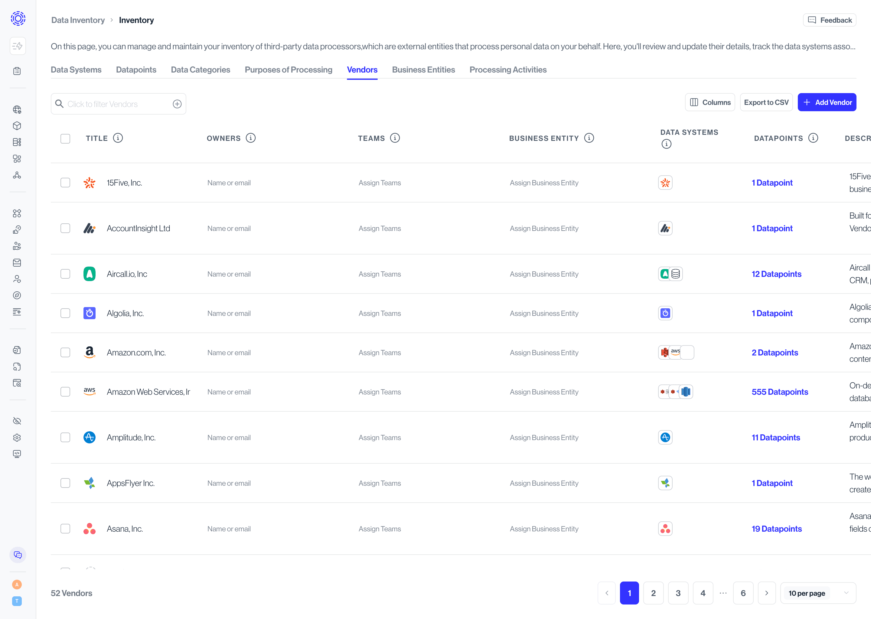 Data Inventory Vendors