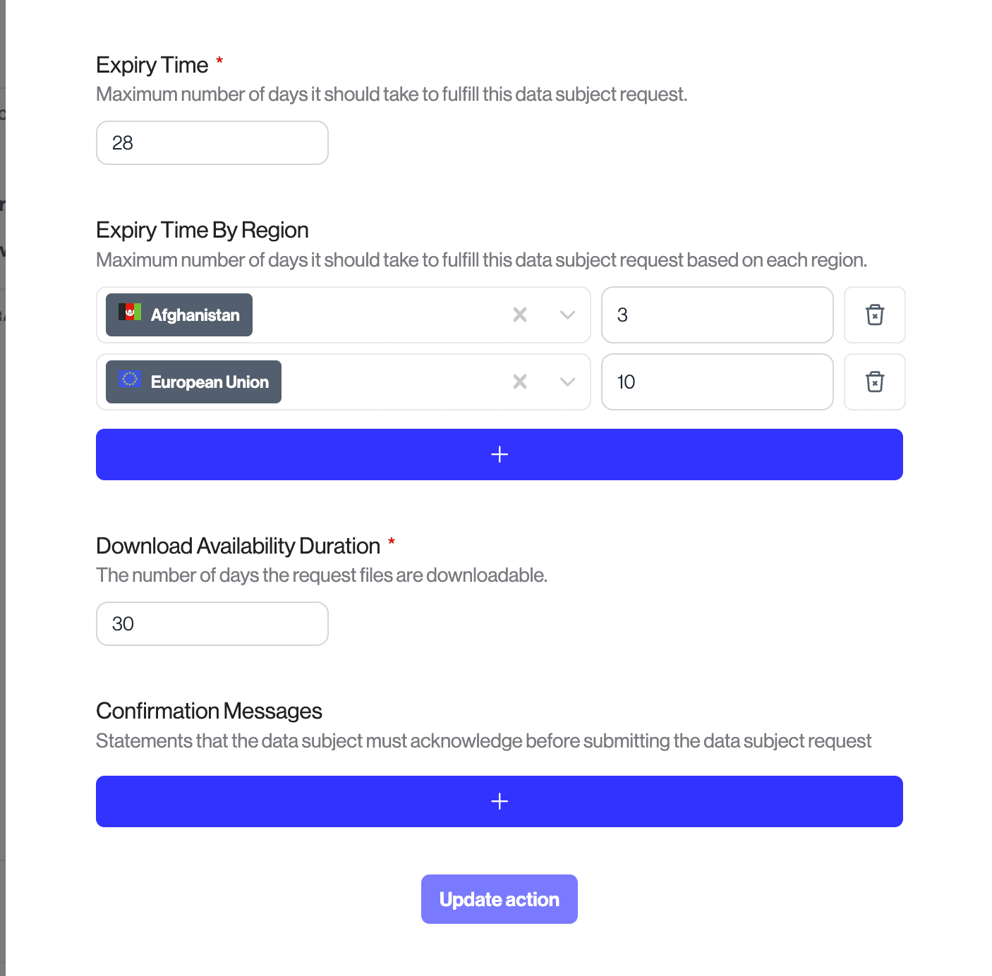 Setting request expiry time by region