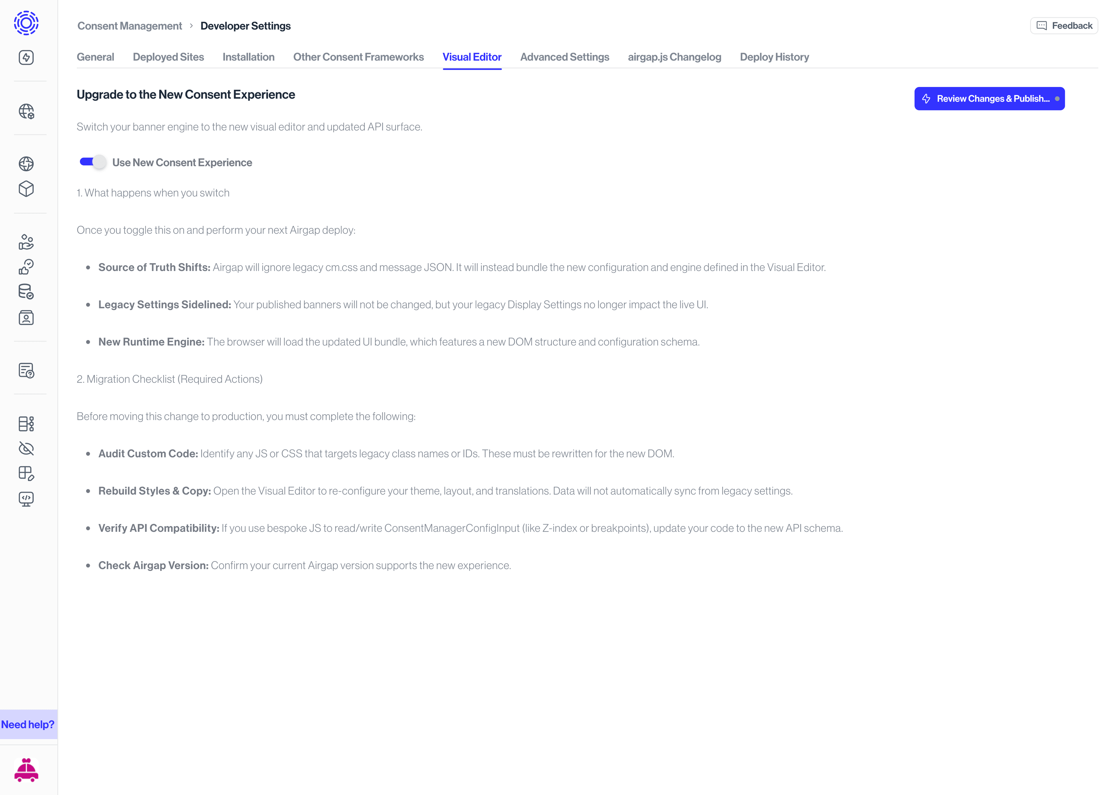 Consent Experience Enable Toggle