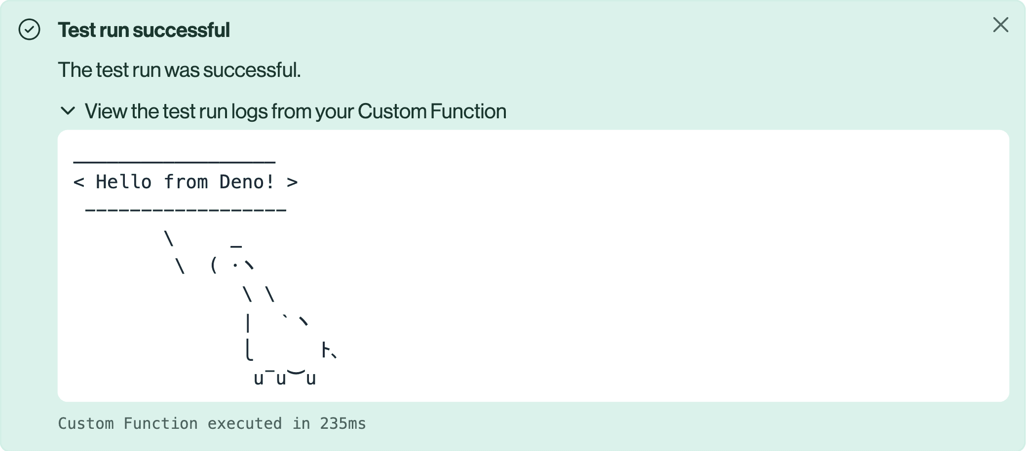Custom Function Hello From Deno