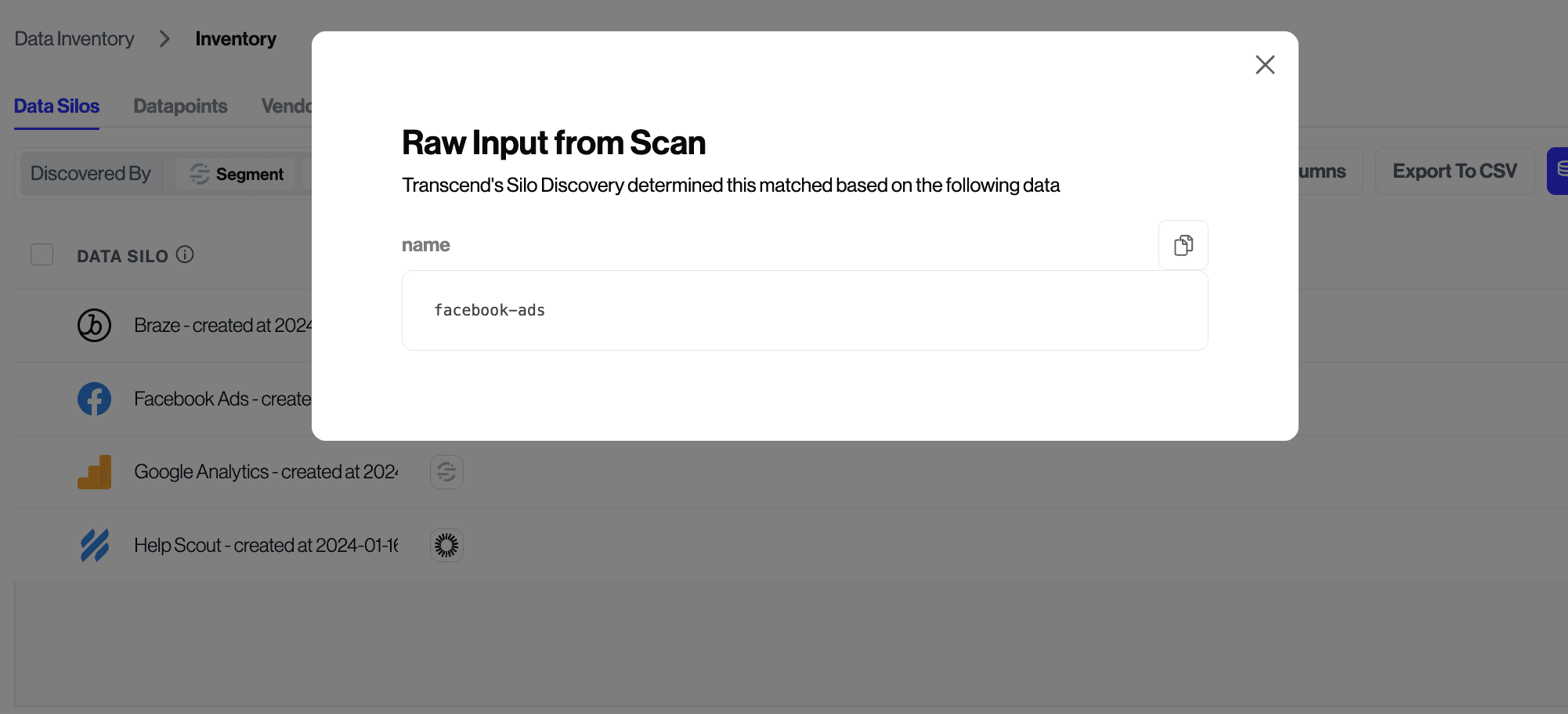System Discovery result metadata