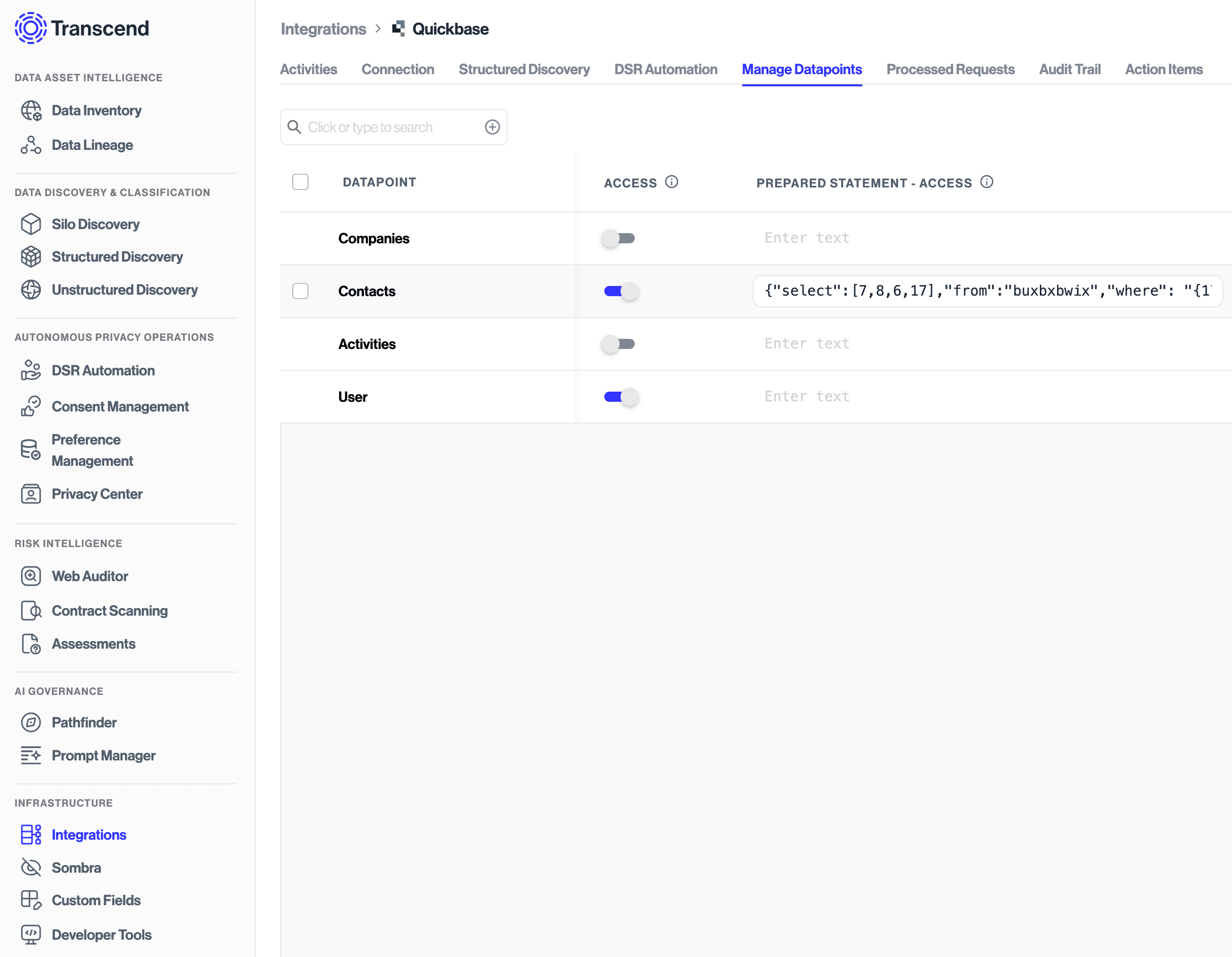 Define a custom query for a data action on a datapoint