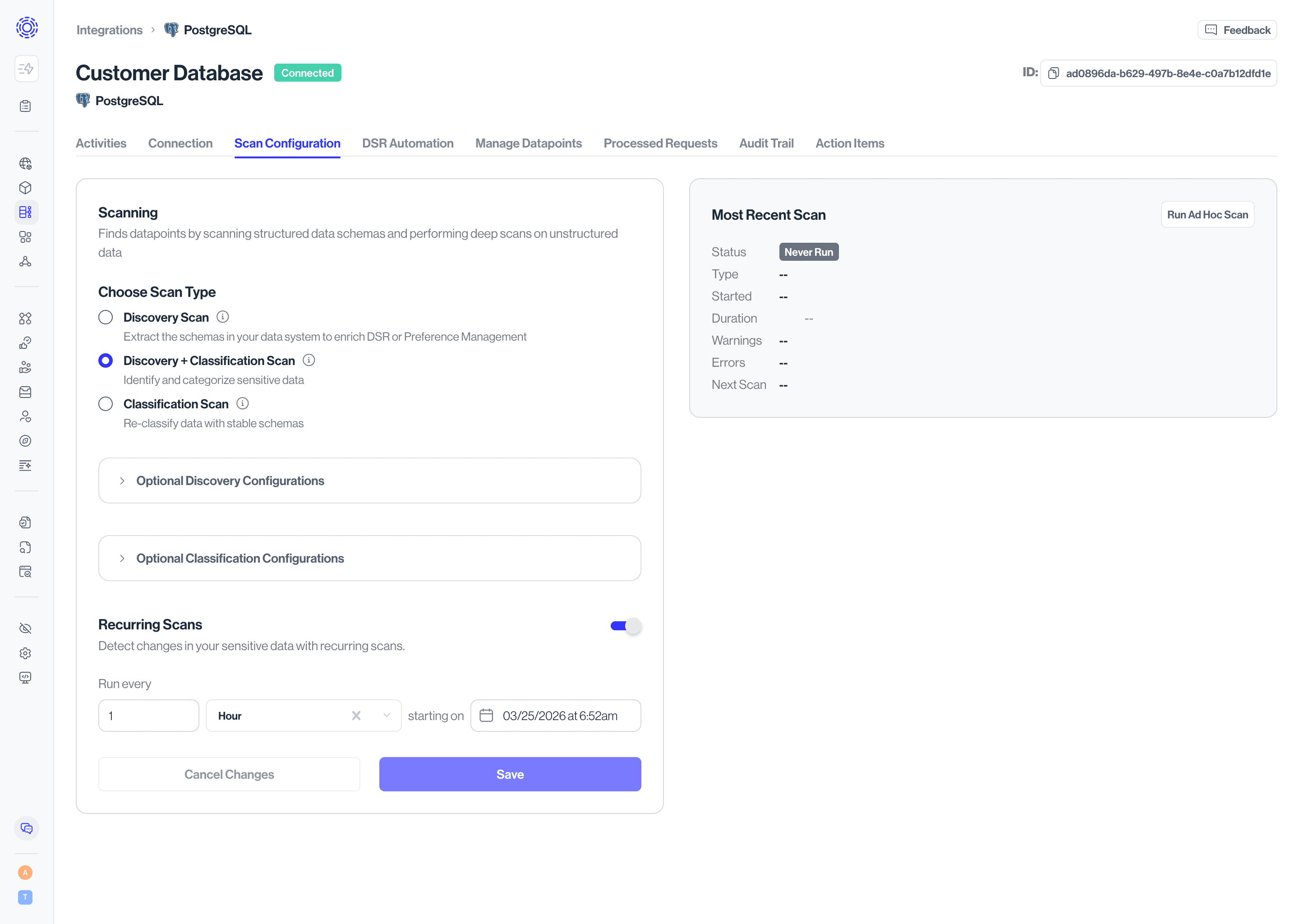 View scan configuration