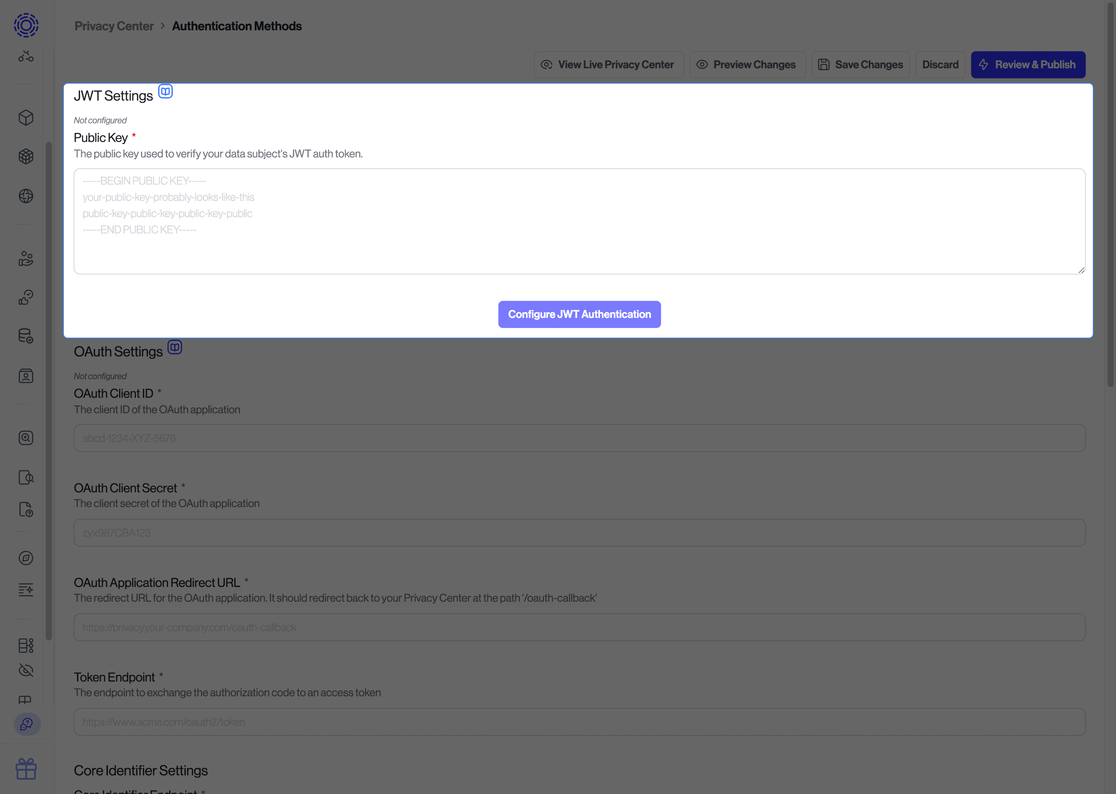 Add Public Key to JWT Settings.
